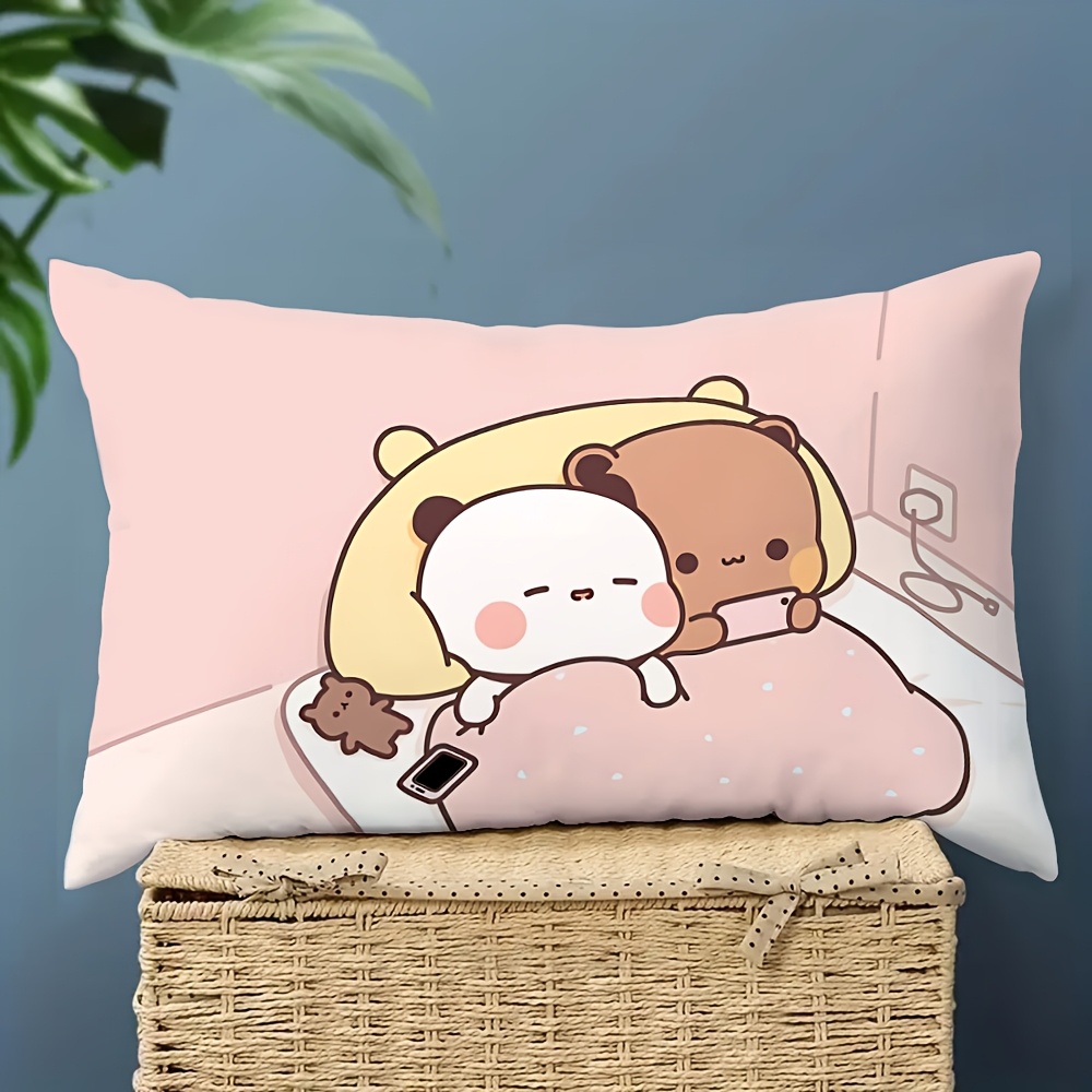 TEMU 2D Plat - 1pc, Taie d'oreiller Dudu B Bubu mignonne, Impression adorable, Fermeture éclair, Décoration de chambre/salon/lit (Impression 2D plate