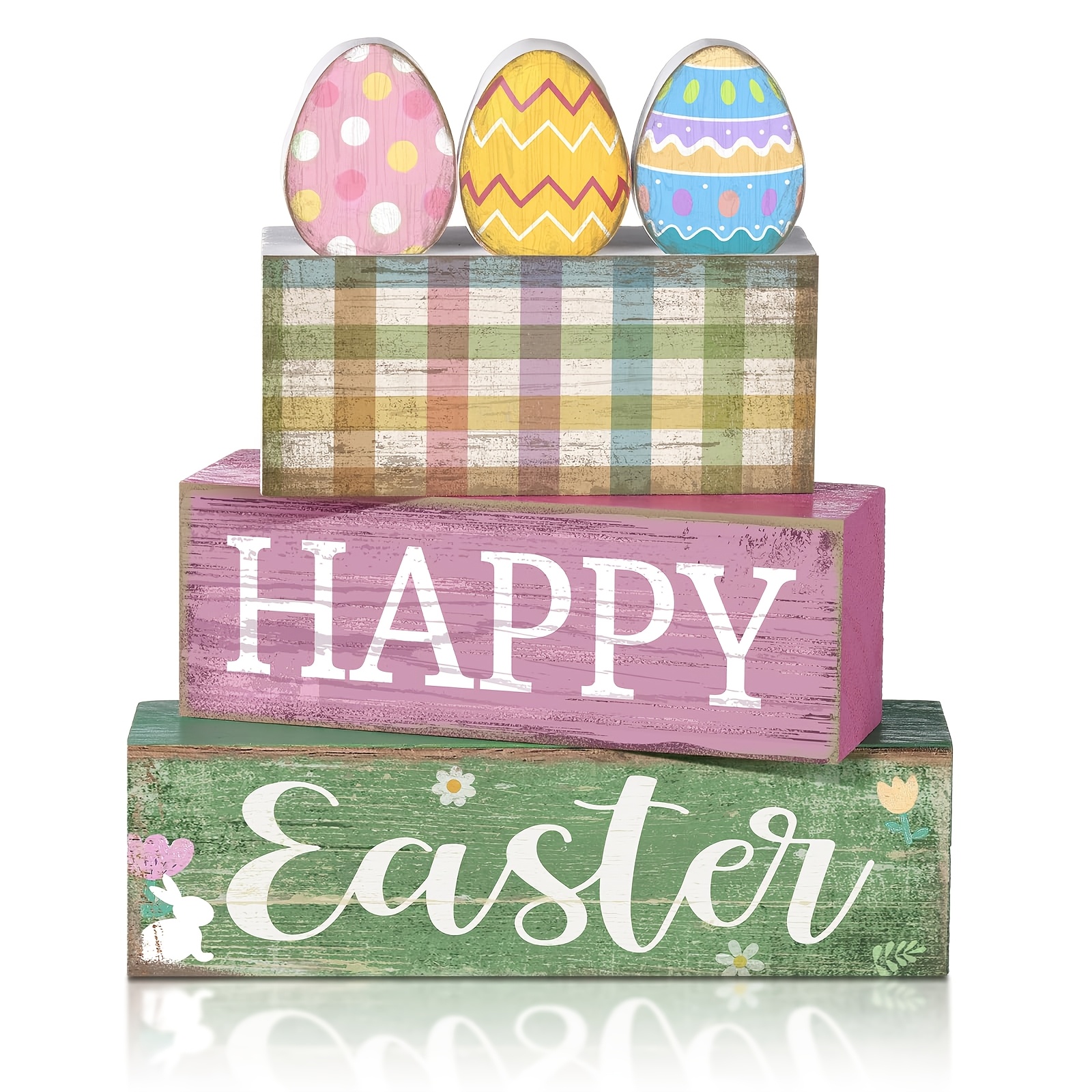 TEMU Hand-painted Artificial Easter Egg Centerpieces Suitable For Spring Celebrations, Holy Week & 's Day - Rustic Tabletop Decor With '' Blocks,