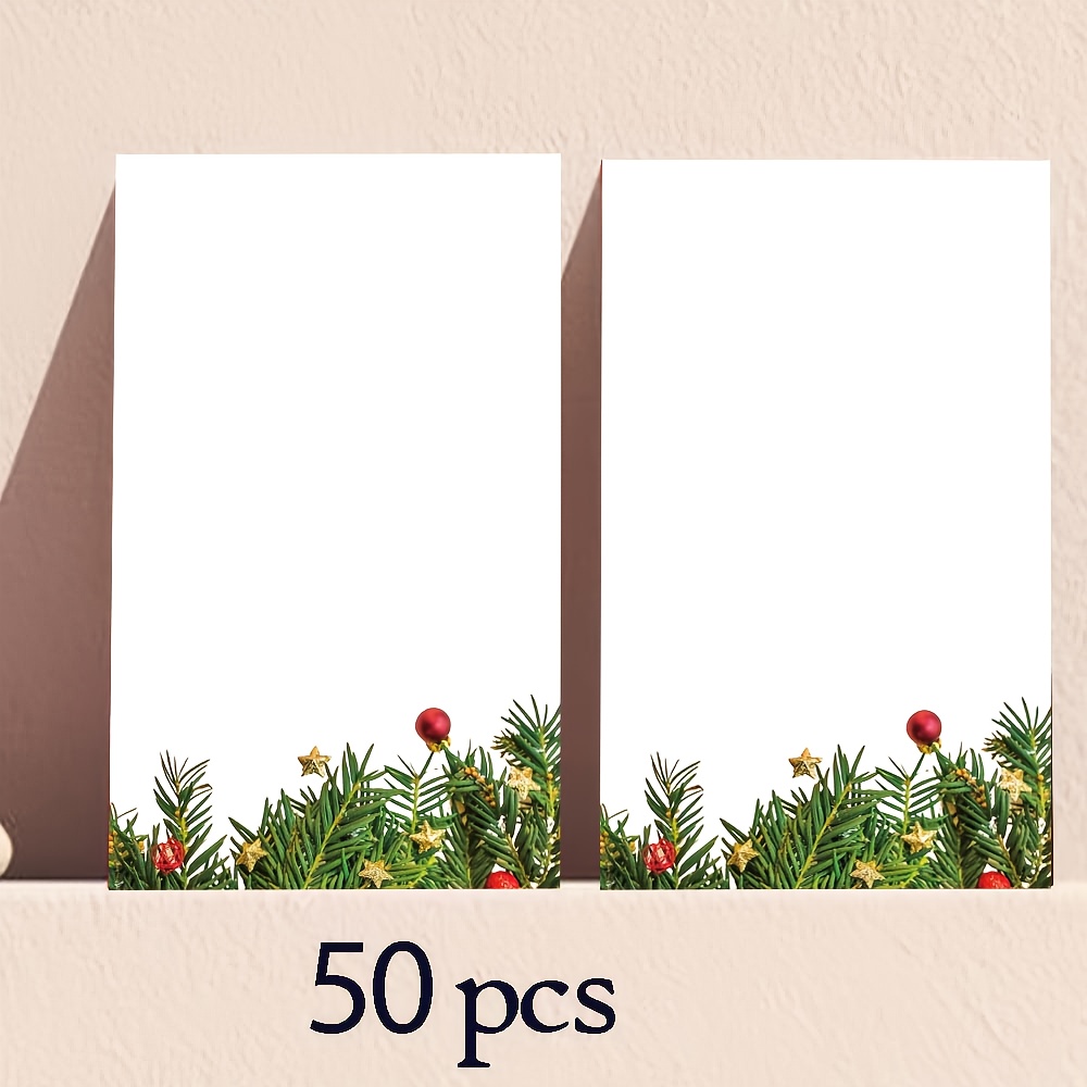 TEMU 50pcs Christmas Green Blank Message Cards, Christmas Gift Message Cards, Pocket Cards, Wallet Cards, Business Cards, White Greeting Cards, ,