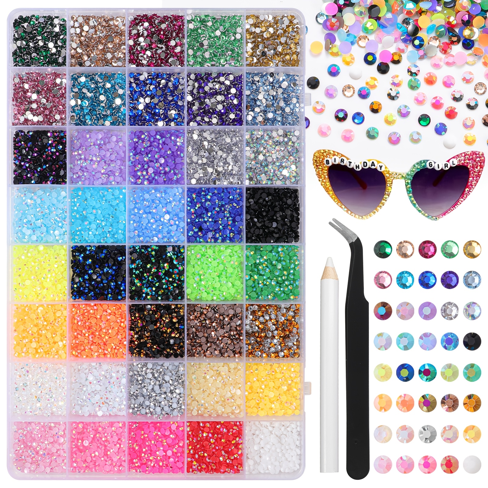 Image of 45000pcs 40 Colors Rhinestones Bedazzling Kit With Tools, 3mm Color Resin Rhinestones For Bedazzling, Flatback Resin Gems For Crafts, Kit For Clothing Shoes Face Makeup Tumblers
