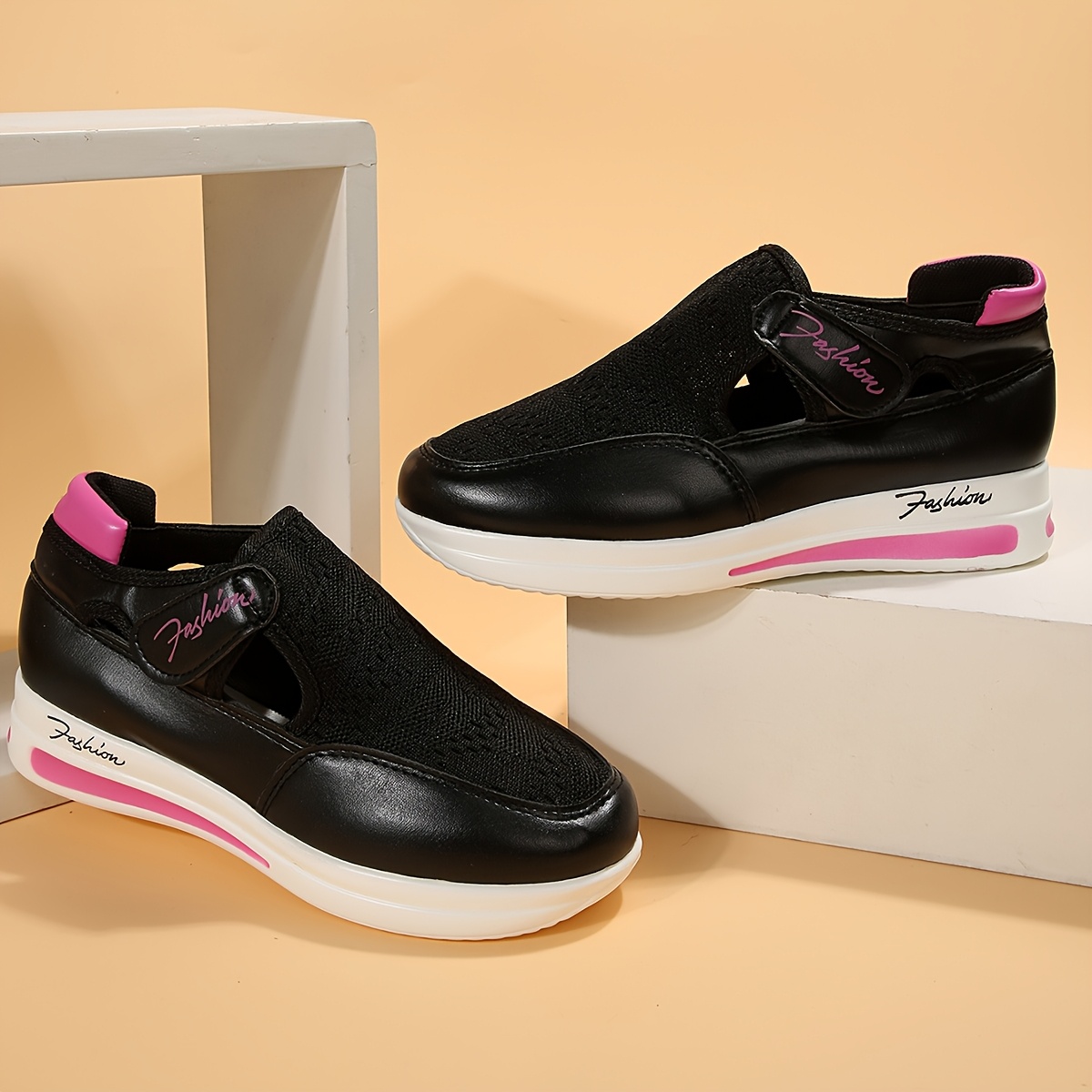 womens breathable mesh casual sneakers black with pink accents low top lace       for outdoor casual attire ladies sneakers Product details 9