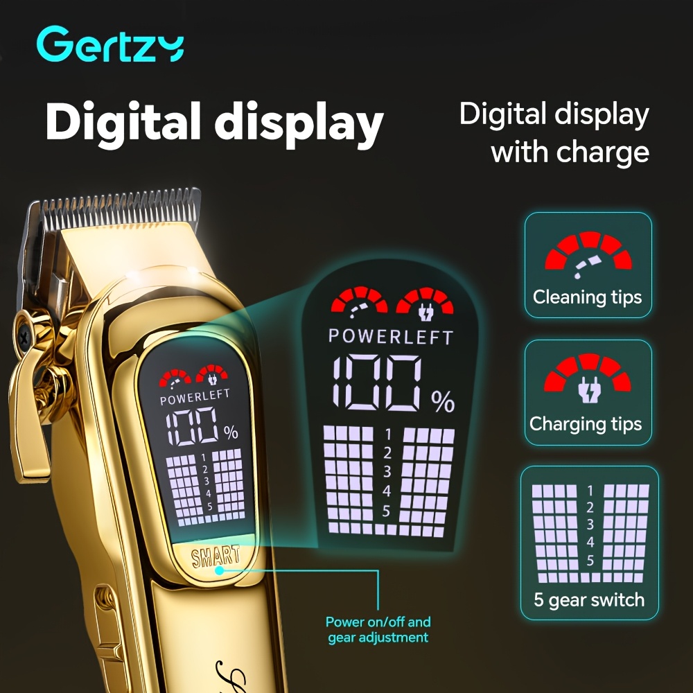 GERTZY 2-en-1 Ensemble de tondeuse à cheveux pour hommes - Tondeuse professionnelle réglable sans fil avec 15 peignes de limitation, batterie au lithium rechargeable, idéale pour une utilisation à domicile, salon ou cadeaux, équipement de salon | Tondeuse à cheveux moderne | Outils de coupe de cheveux durables, tondeuse à cheveux pour hommes