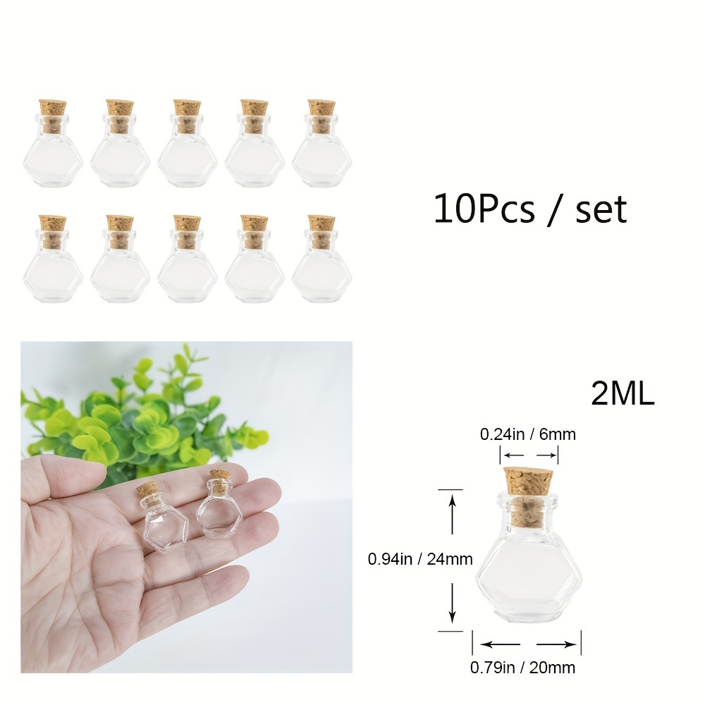 

10pcs, Hexagon Glass Bottles Pendants, Miniature Wishing Vials With Corks, Transparent Jars For Gifts, Diy Crafts, Classic Style