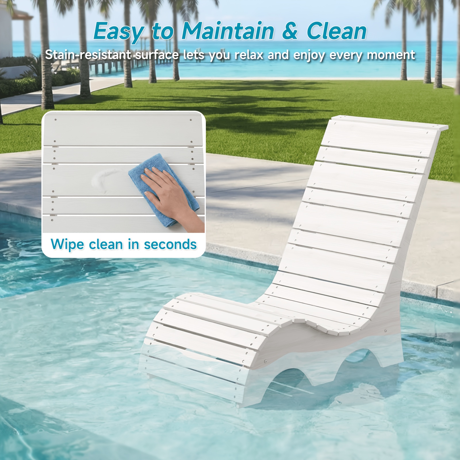 HDPS Pool Lounge Chairs Outdoor Set Of 2, All Weather Chaise Chairs Up to 7 Inches Of Water, Lounge Chair Outdoor, Fade-Resistant Pool Lounger for Deck, Beach, Yard