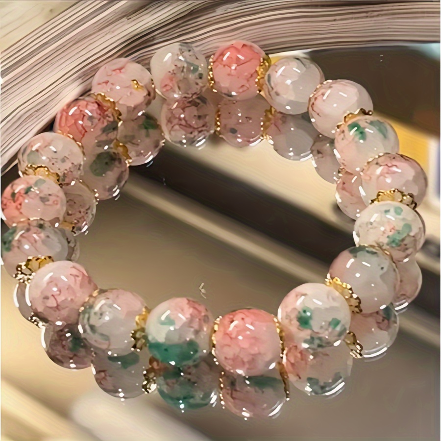 

Boho Vintage Glass Bracelet - 1piece Gradient Cherry Blossom Beaded Accessory, No Plating - Fashion Jewelry For Women, Ideal For Daily Wear & Gifting