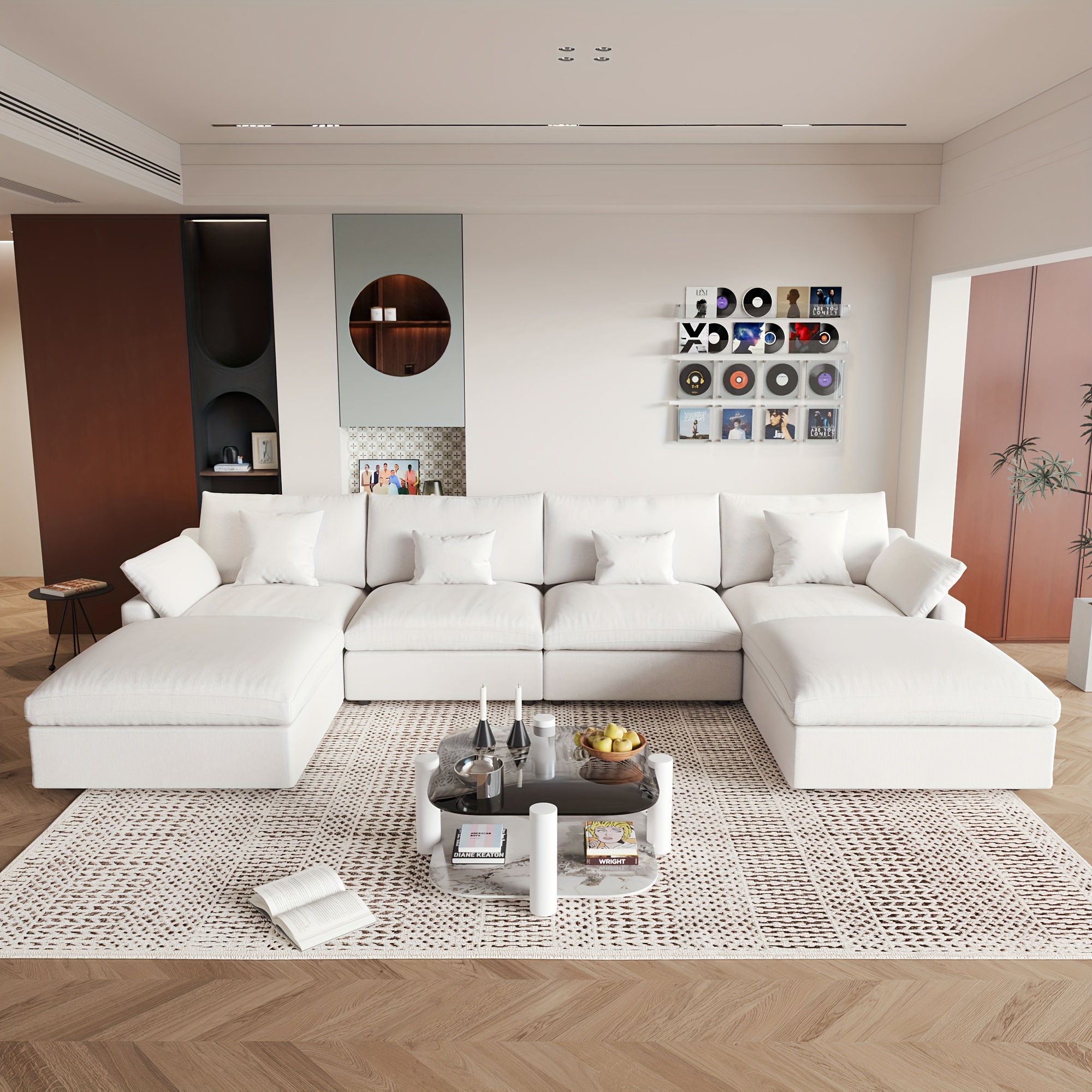 oversized u shaped modular cloud sofa 155 9 inches with footstool modern minimalist deep seat sofa for living room     with down filled cushions covers are removable and washable easy design for easy assembly Product details 2
