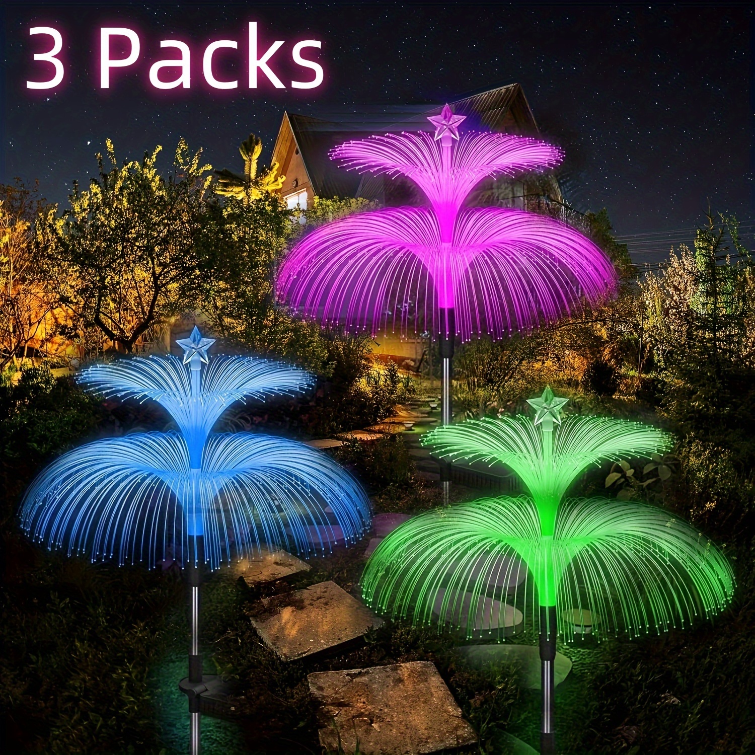 

3 Pack New Upgraded Solar Outdoor Lights 7 Color Changing Double Jellyfish And Star Solar Flower Lights For Christmas Outdoor Yard Garden Decor, Gifts For Women Perfect Gifts