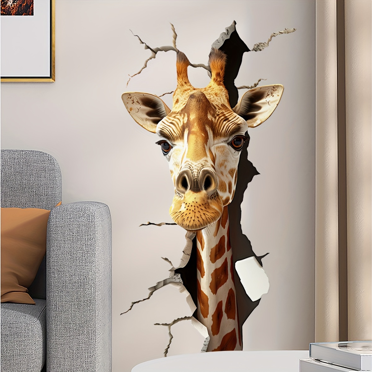 

3d Giraffe Wall Decal - Self-adhesive Realistic Animal Sticker For Living Room, Bedroom, Bathroom Decor, 30x60cm, Adds & Texture To Walls