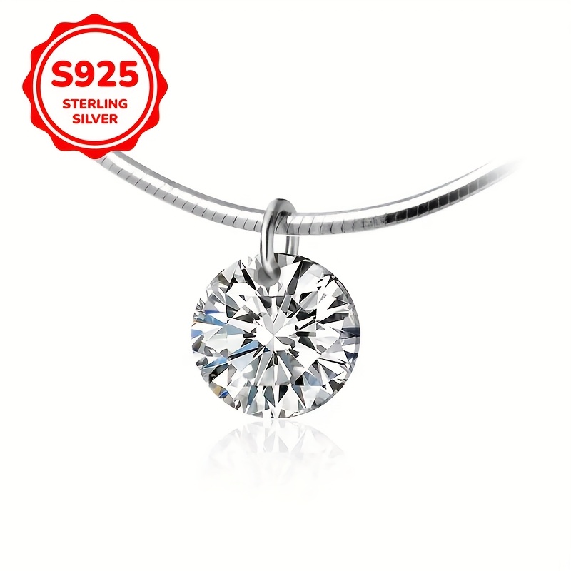 Women's S925 Sterling Silver Snake Chain Necklace with Cubic Zirconia Pendant