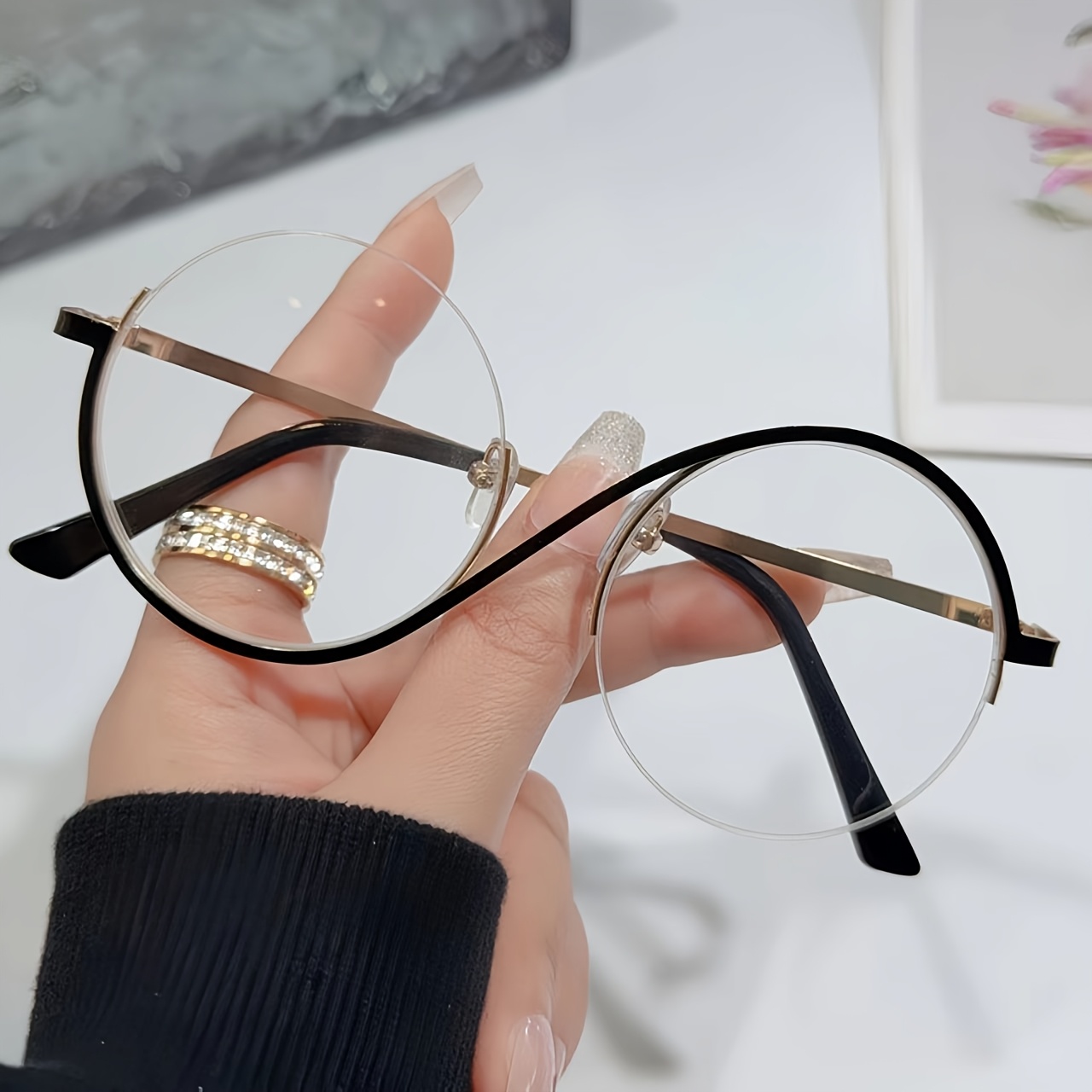 Fashion Metal Half-frame Round Flat Mirror, Witch Glasses, Metal Frame, Cool Trend, Suitable For Daily Wear, Concerts, Parties, Party Additions Glasses, Halloween Costume Glasses Props, Props
