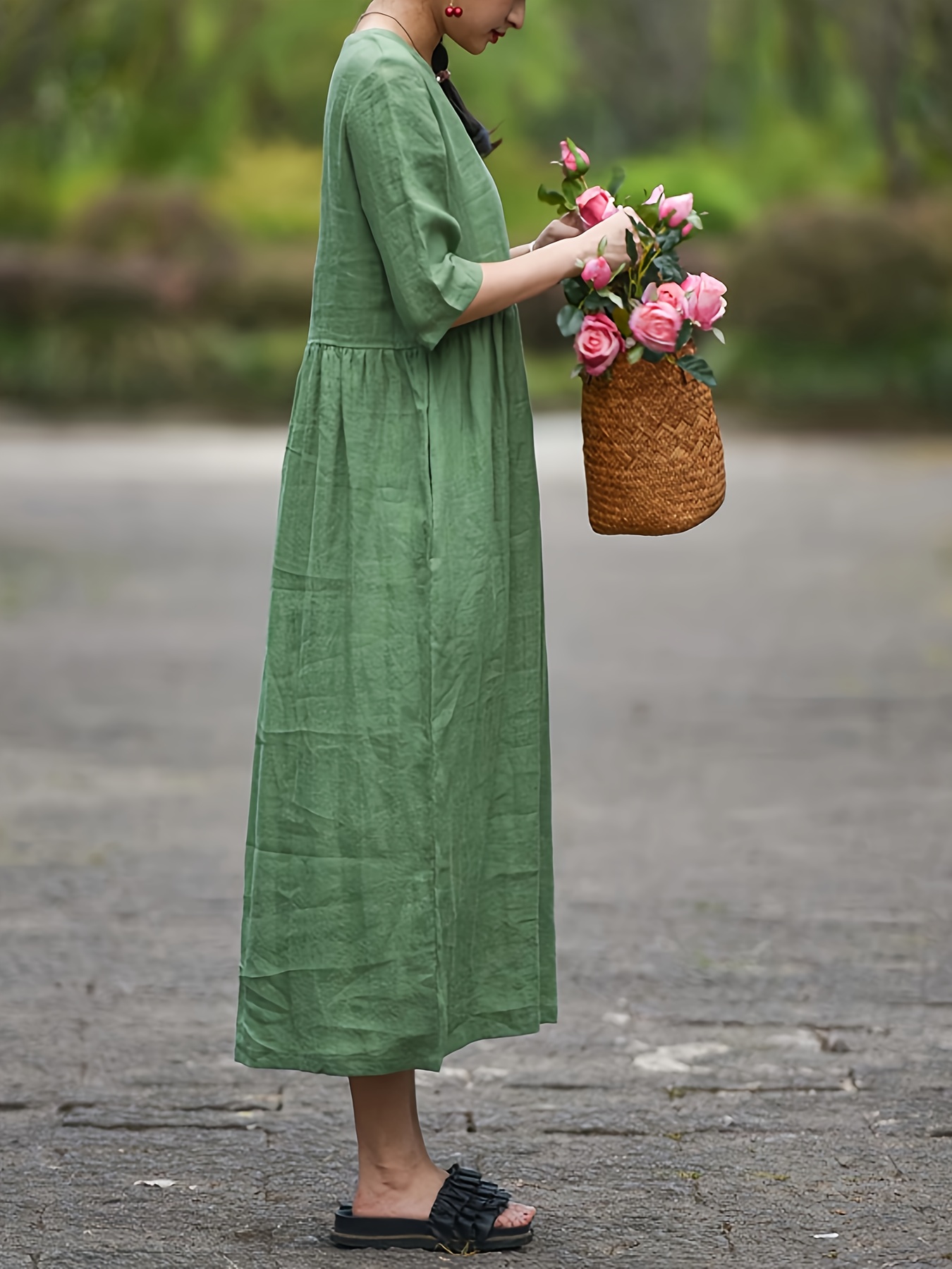 womens bohemian style loose dress pockets high waisted v Temu