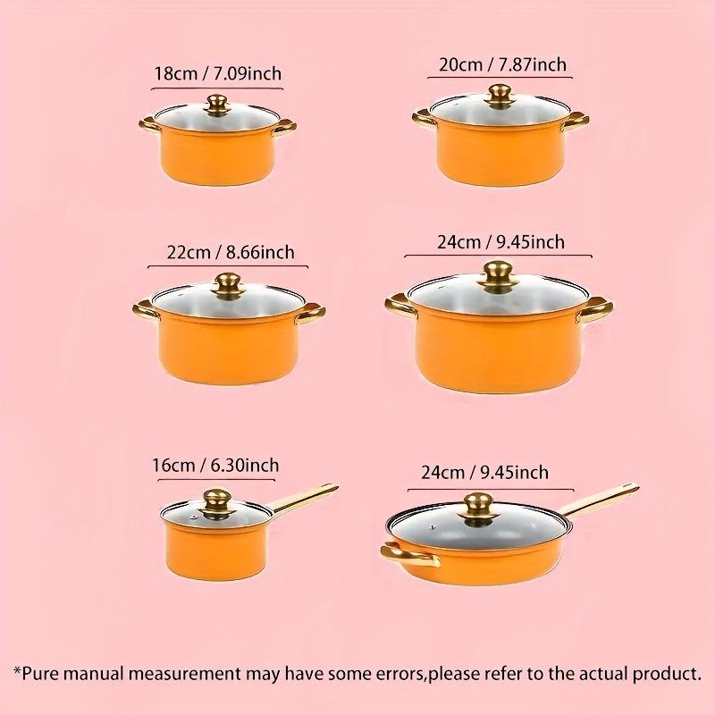 12pcs orange multifunctional cookware set stainless steel kitchen pots and pans combo including soup pot frying pan milk pot for home use cooking pot details 9