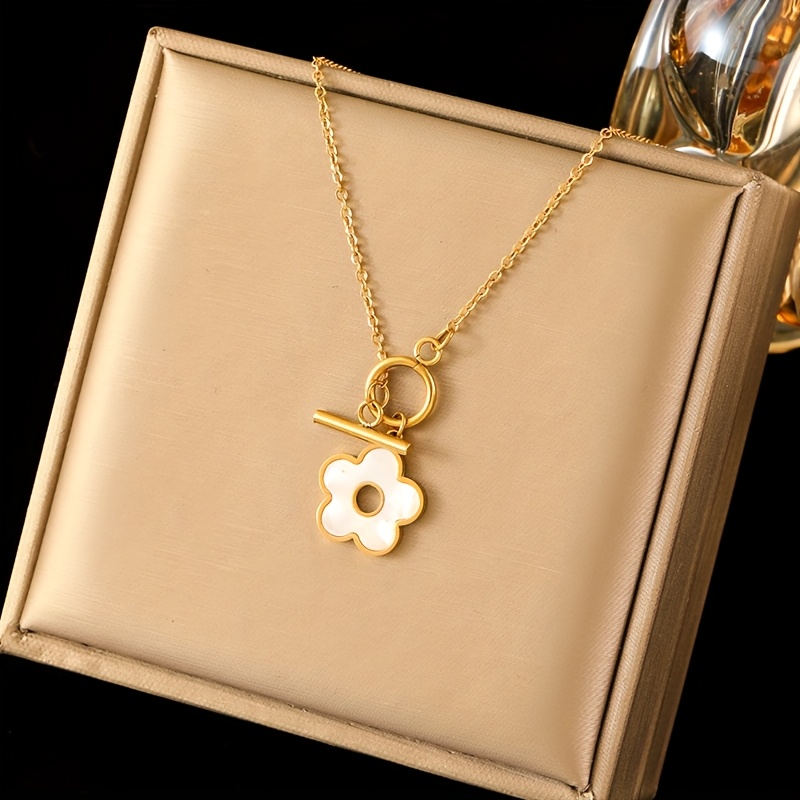 TEMU 1pc Stainless Steel Flower Pendant Necklace For Women Fashion Neck Chain Waterproof Jewelry Gift Bijoux