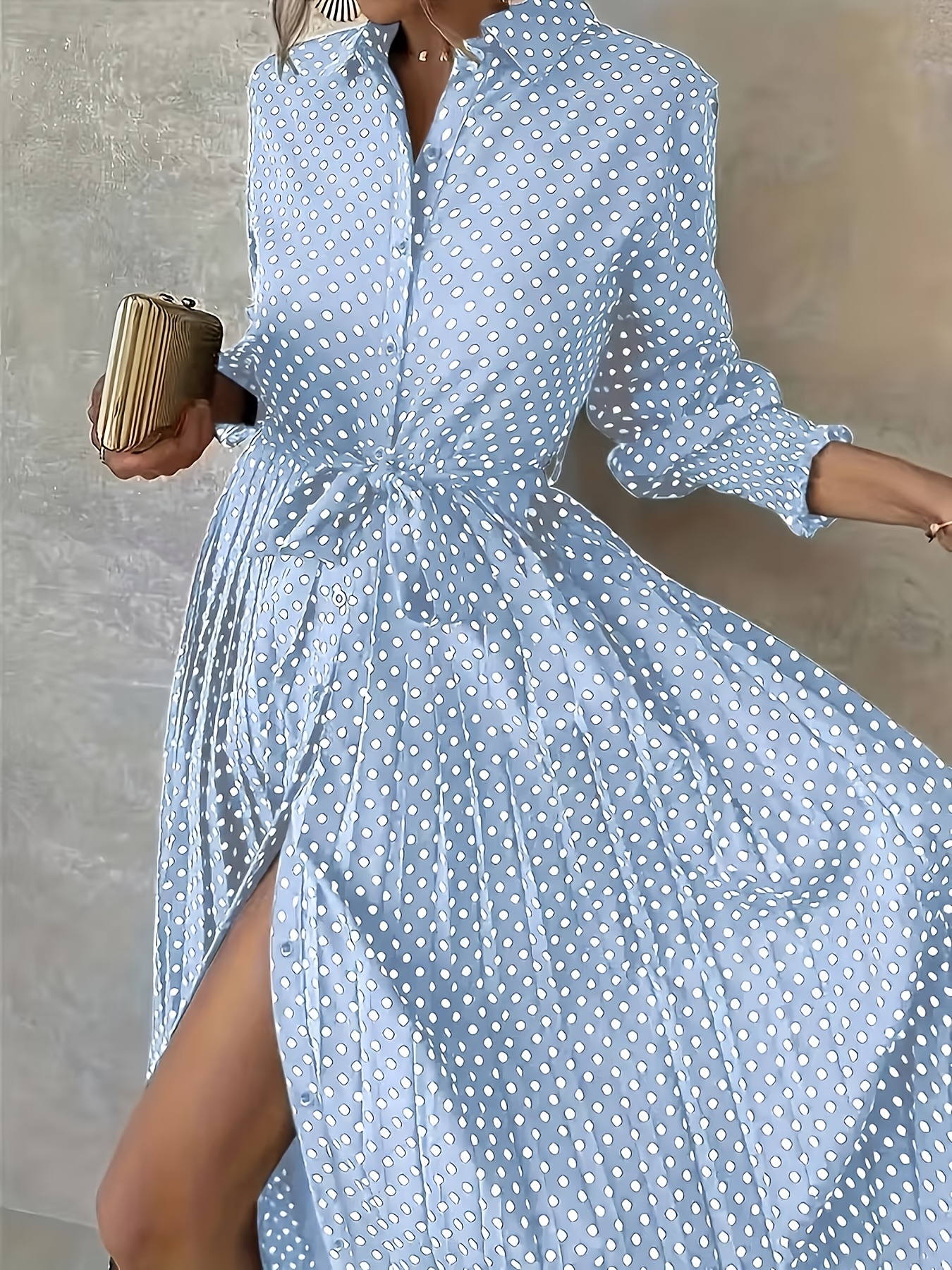 chinese dress ladies Shop Solid Ribbed Midi Dress with Long Sleeves and Side Slit main image 1