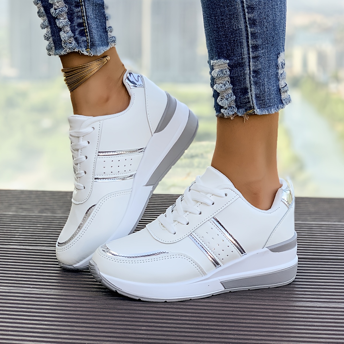 Zapatos Informales Zapatillas Blancas Para Mujer Con Plataforma