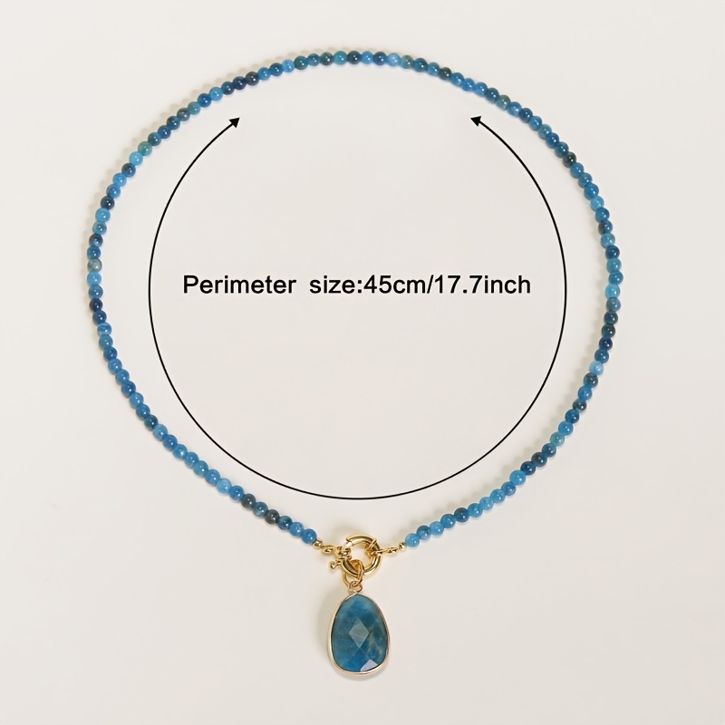 TEMU 1pc Elegant Oval Blue Apatite Pendant Necklace | Deep-blue Natural Stone | With Golden Clasp | Unisex Design | Elegant Accessory | Suitable For