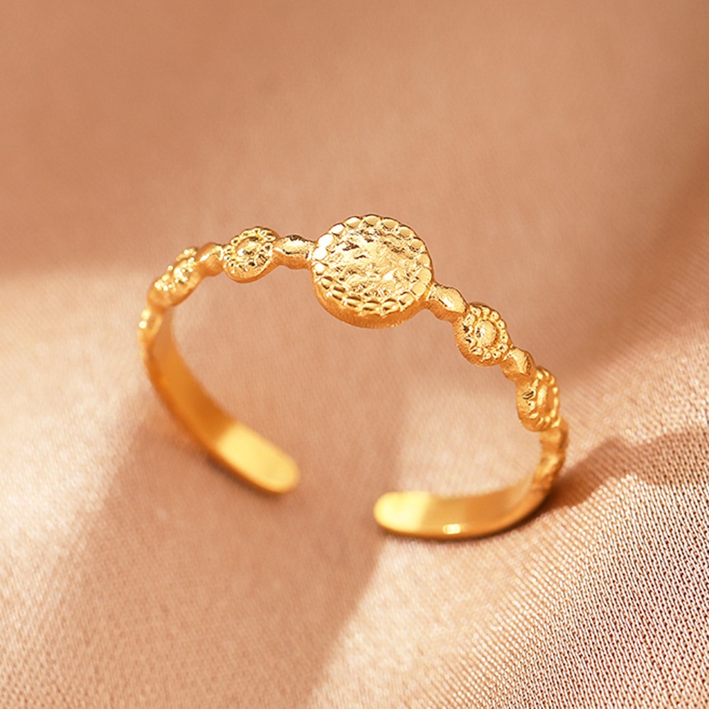 1pc Stainless Steel Ring, Style, Round Pockmarked, Open Adjustable Women's Ring, Suitable For Banquets And Daily Wear