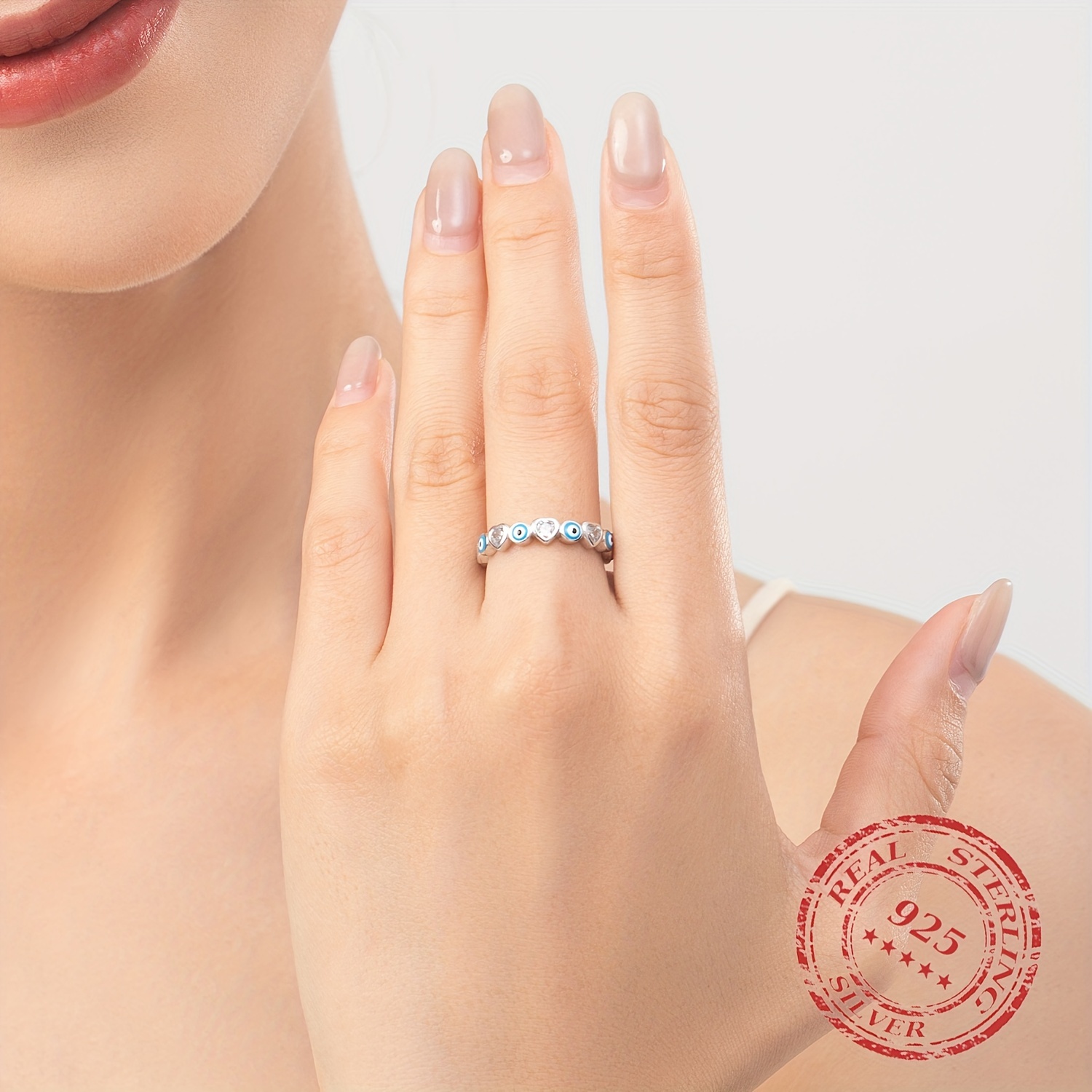 Women's 925 Sterling Silver Heart Shaped Stackable Ring with CZ Eyes