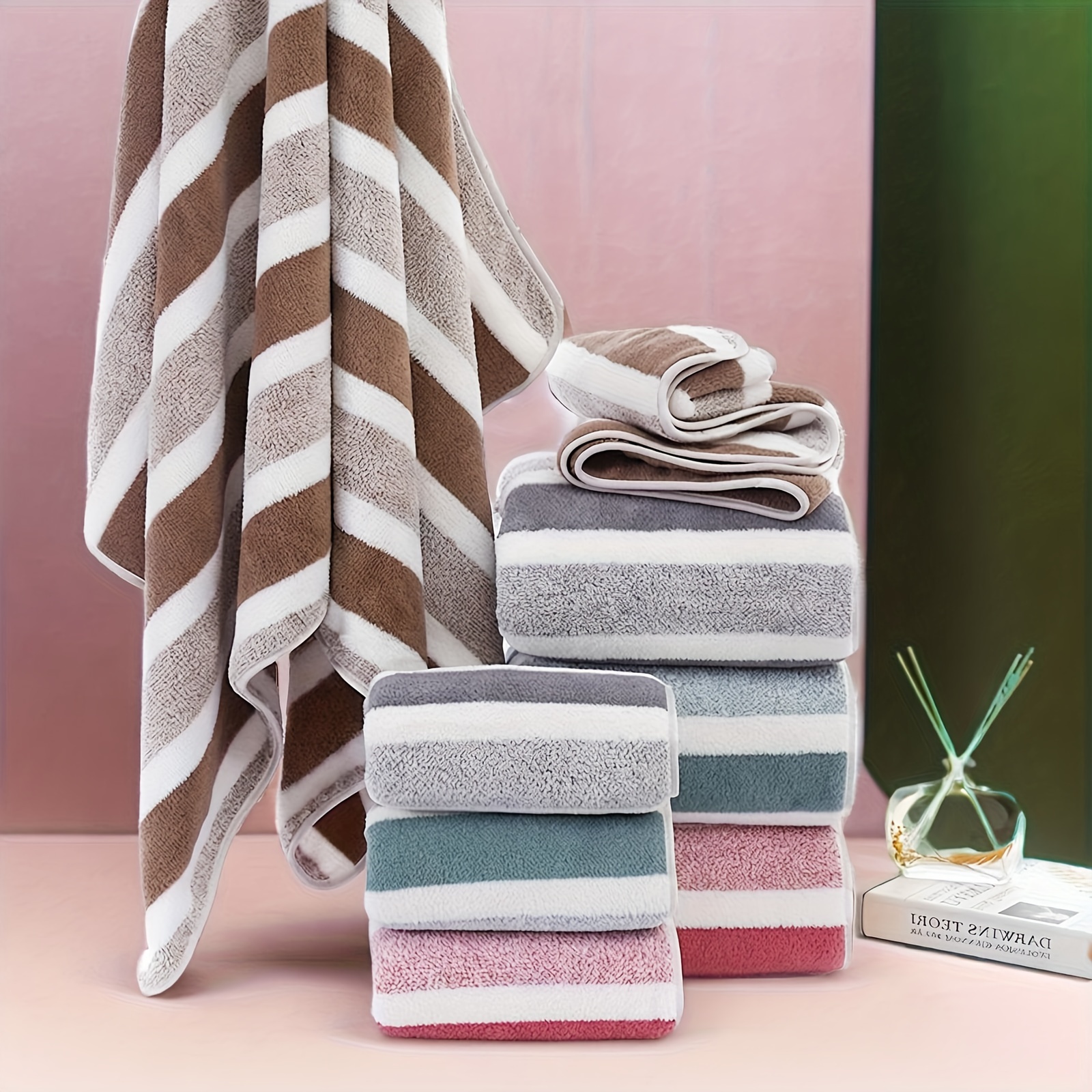 

2pcs Thin Breathable Striped Bath Towel Set, Size 29.5inx13.7in＋55.1inx27.5in Soft Skin