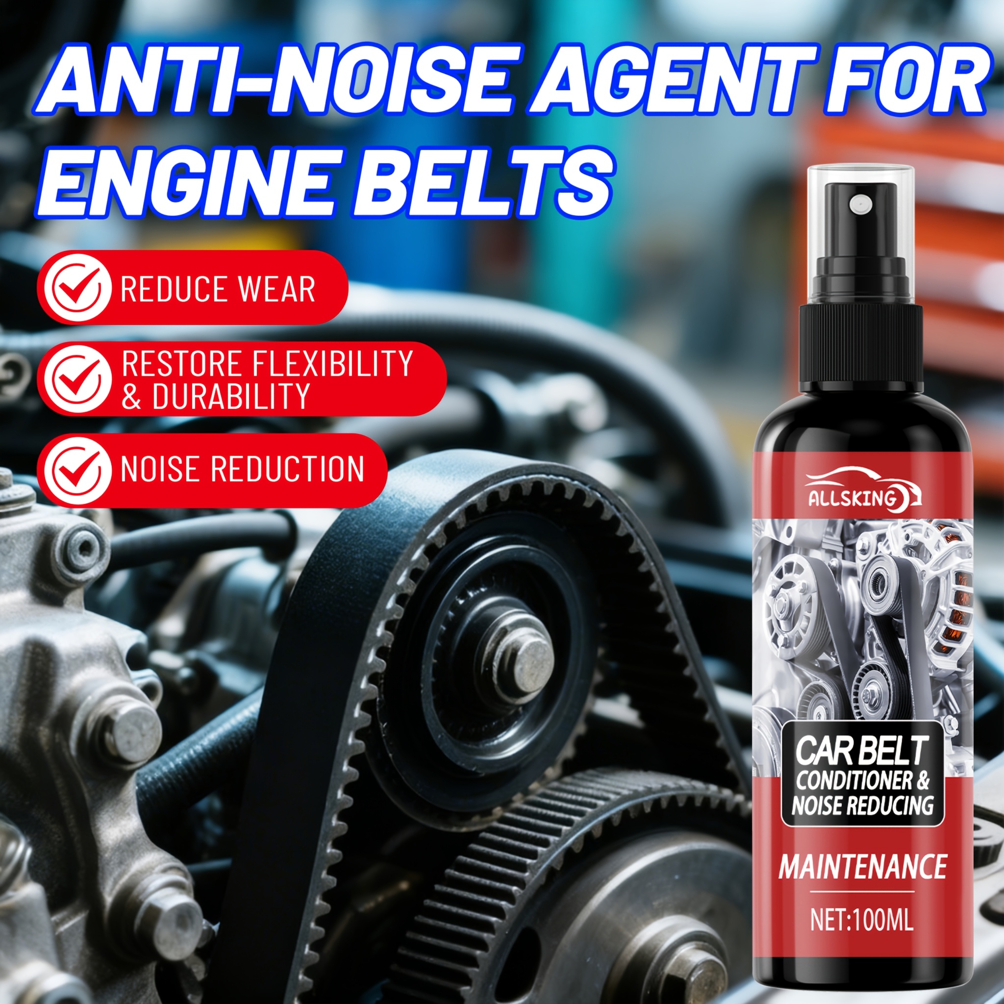 Premium Engine Belt Dressing Spray | * * Car Belts, Fast Noise Reduction & Wear Protection, Prevents Aging * Restores Flexibility for Auto Engines, Window * Washing Machines & Treadmills Premium Engine Belt Dressing Spray | * * Car Belts, Fast Noise Reduction & Wear Protection, Prevents Aging * Restores Flexibility for Auto Engines, Window * Washing Machines & Treadmills