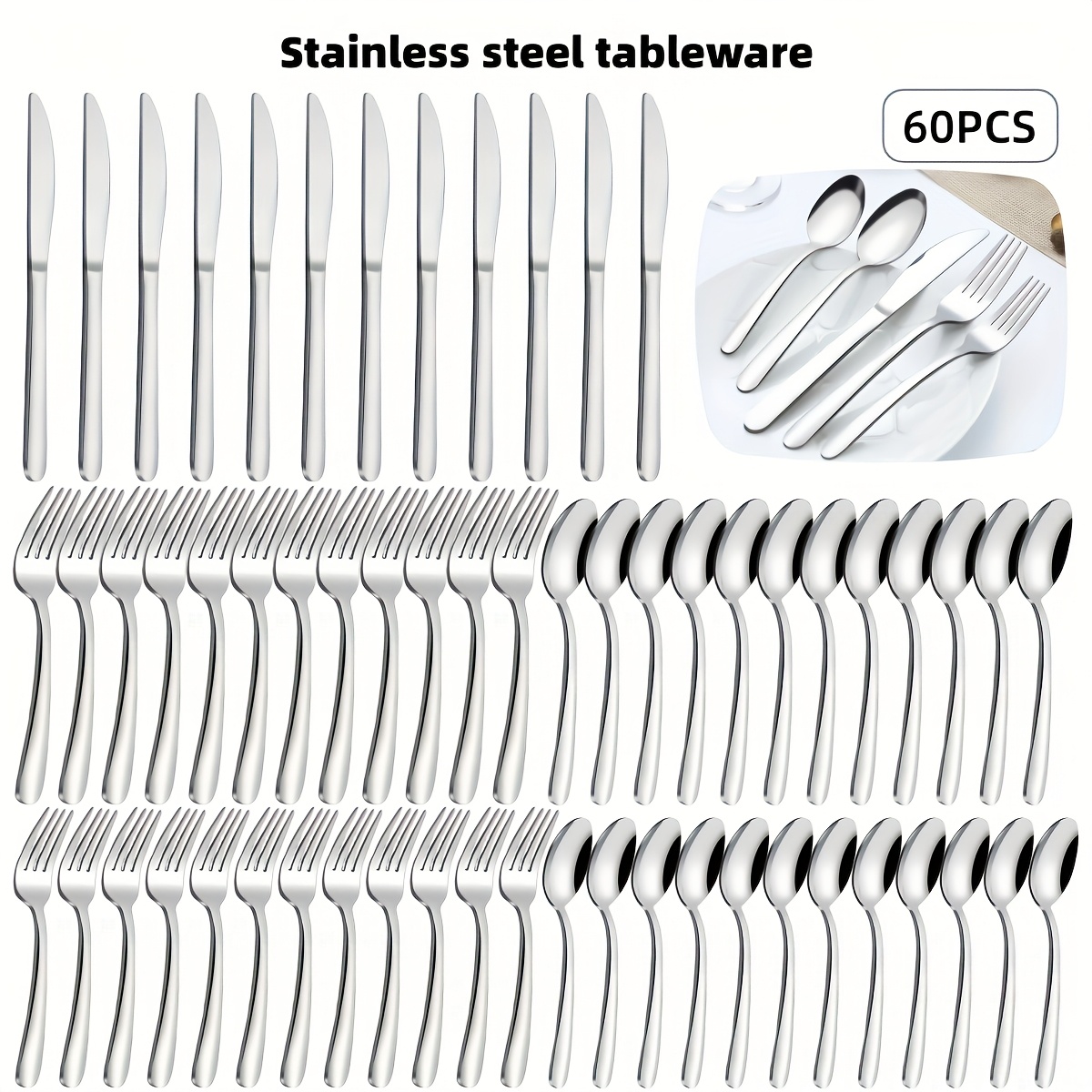 TEMU 90pcs Stainless Steel Flatware Set, 60/90pcs High-end Household Silverware Cutlery Set, Wedding And Housewarming Gift, Father's Day Gift,