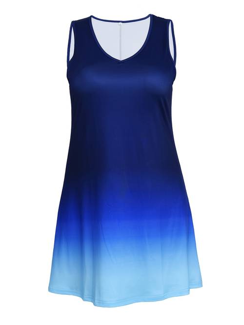 summer size womens gradient color sleeveless athletic dress casual v neck stretchy polyester blend lightweight breathable for summer workouts activities