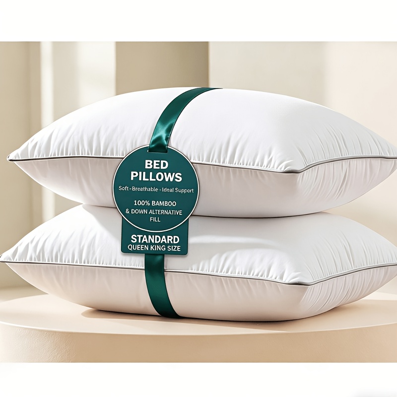 set of 2 hotel quality bed pillows soft fluffy and supportive for rvs and standard queen beds featuring   breathable fabric easy to care for and ideal for daily use