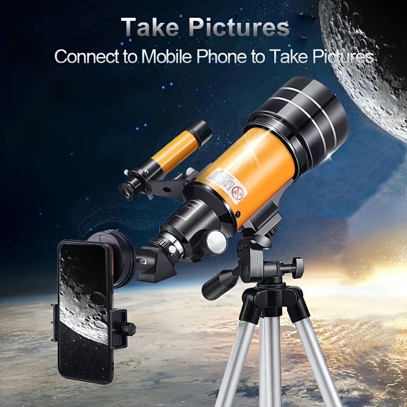 photo de l'article télescope astronomique réfracteur professionnel avec zoom 75x, livré with un trépied et une pince pour smartphone. utilisé for lobservation des  , êtres stars and  ., idéal   cadeau pou hommes adultes women femmes,,   astrophotographie.. télésiège d’astronomie télémètre puissant télesscopiques support de smartphones espace téléscope phone telescope observation   astronome moderne compact robuste construction durable