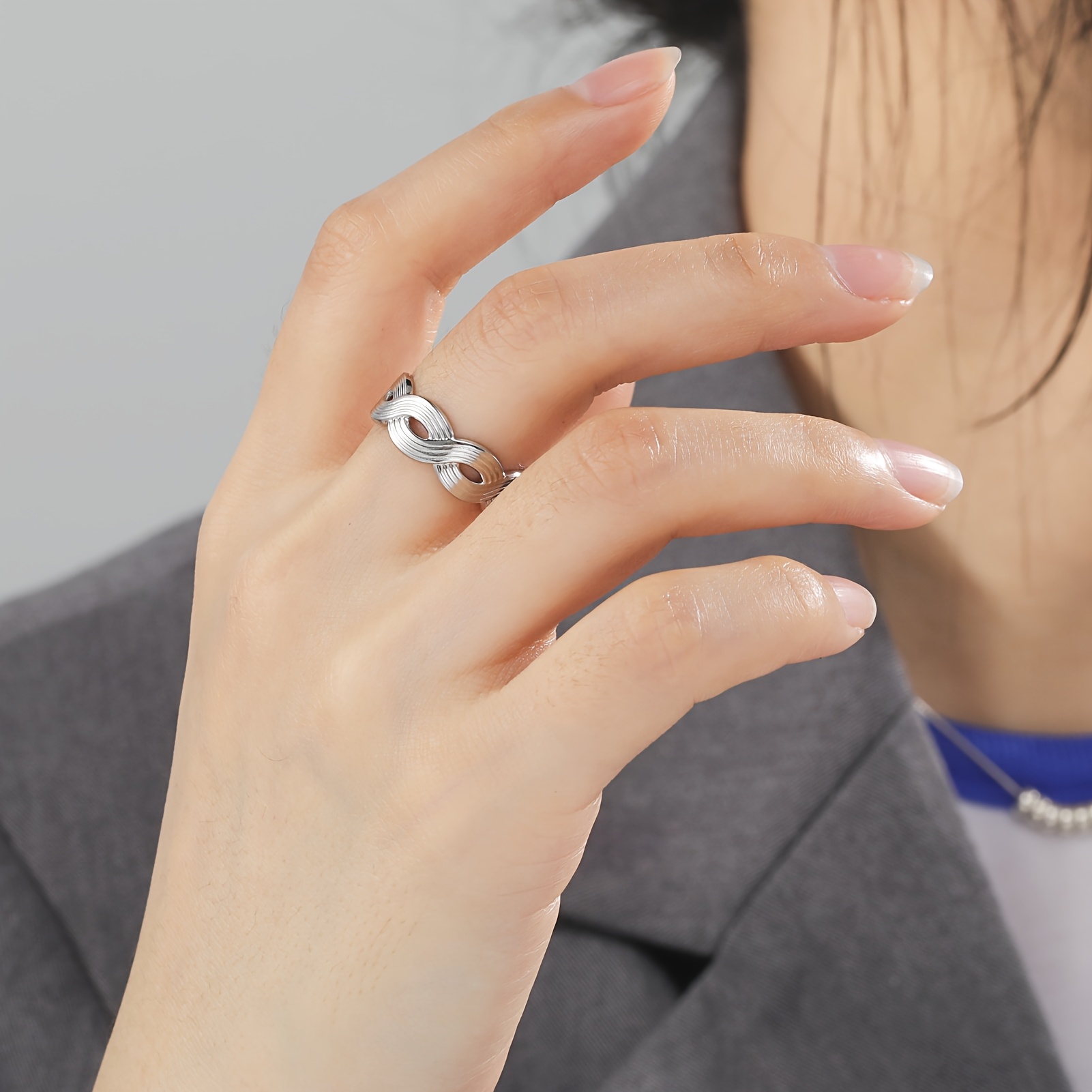 Women's Minimalist Stainless Steel Open Ring, Flat Braid Style