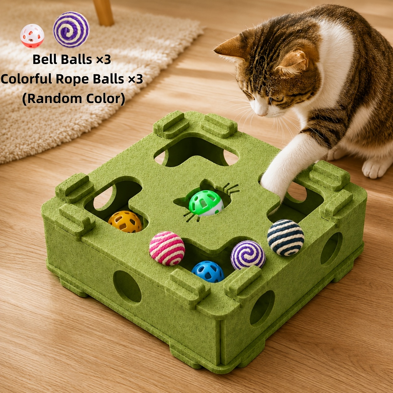 TEMU Box - Interactive Felt Cat Puzzle Toy, Bite And Scratch Resistant Cat Maze Box, Includes And Colorful Rope Balls(color Random), Cat Scratching