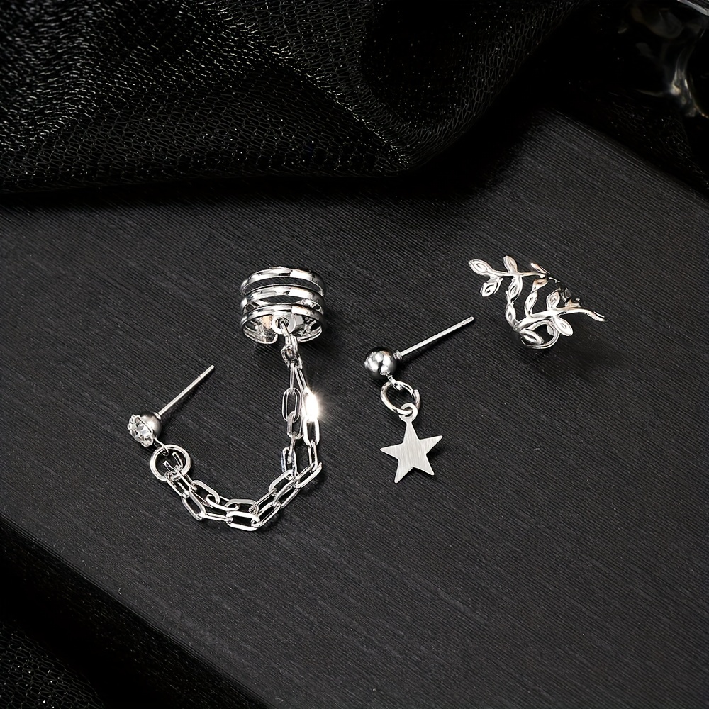 3pcs Star Chain Leaf Clip-On Earrings Set for Women