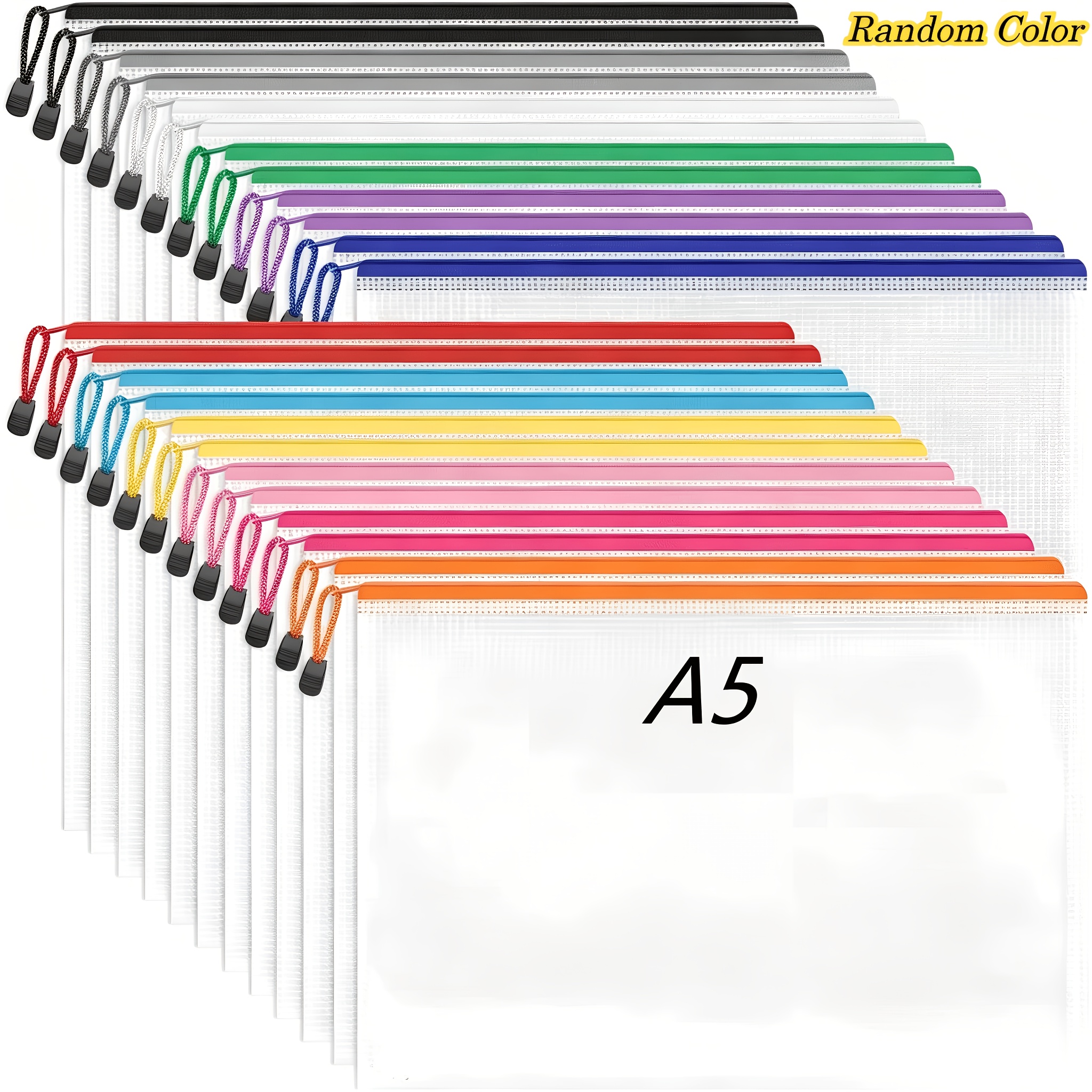 Image of 24-pack Random Colors Zipper Pouches | A4/a5 Letter Size Mesh Bags For Organizing Office & Travel Supplies