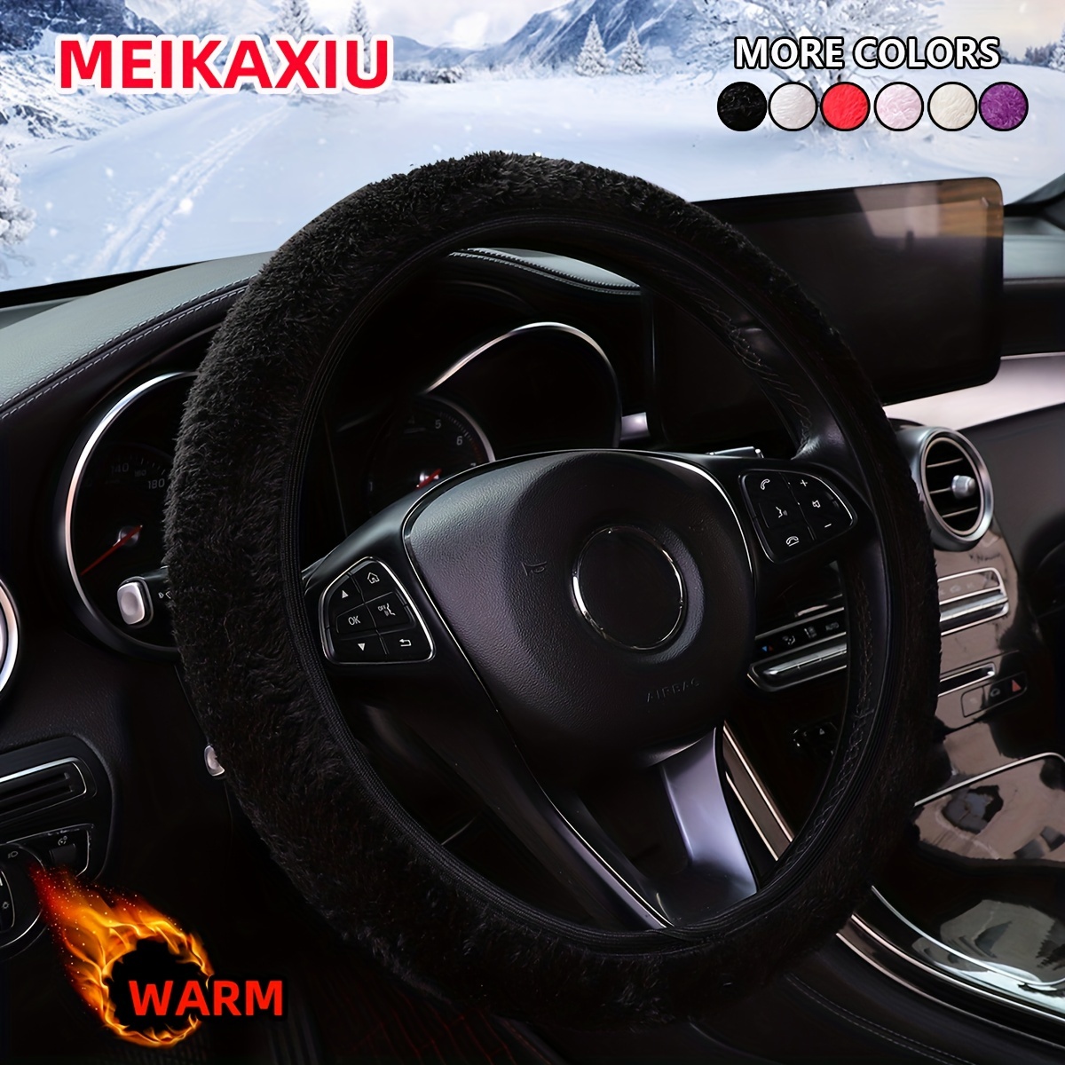 

Meikaxiu Winter Short Plush Comfort Car Steering Wheel Cover, 15-inch Universal D-shaped, Warm Hands, Black/red/purple/grey//pink, Polyester Material, No , For Car Interior Accessories