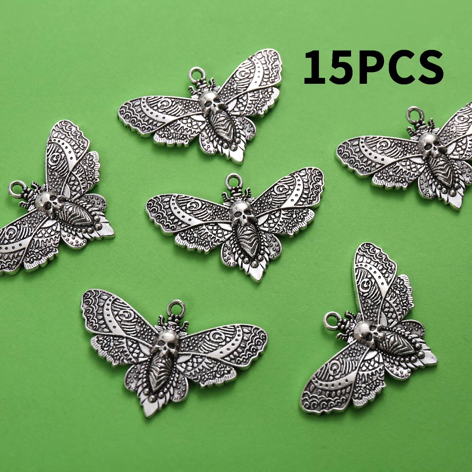 TEMU 15pcs Vintage Moth-shaped Pendant Set, Featuring Three-dimensional Embossed Replicas That Capture The Mysterious Silhouette Of A Death Moth. The