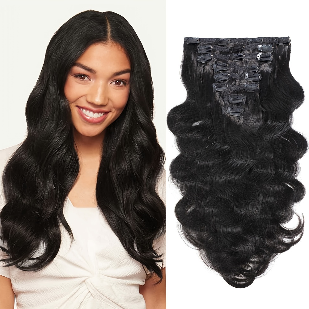 

Body Wave Human Hair Clip In Hair Extensions Wigs 8pcs/one Set For Women 18 Clips Double Weft Clip In Brazilian Virgin Human Hair Extensions Natural Black Color Hair Clips Hair Accessories