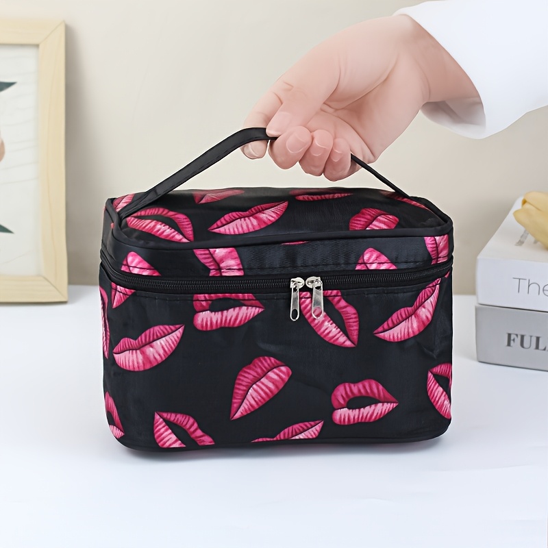 

Large Capacity Print Cosmetic Bag - Portable Travel Makeup Organizer With Dual Zipper, Polyester, -adult, Portable Storage | Design | Zipper Closure, Makeup Bag