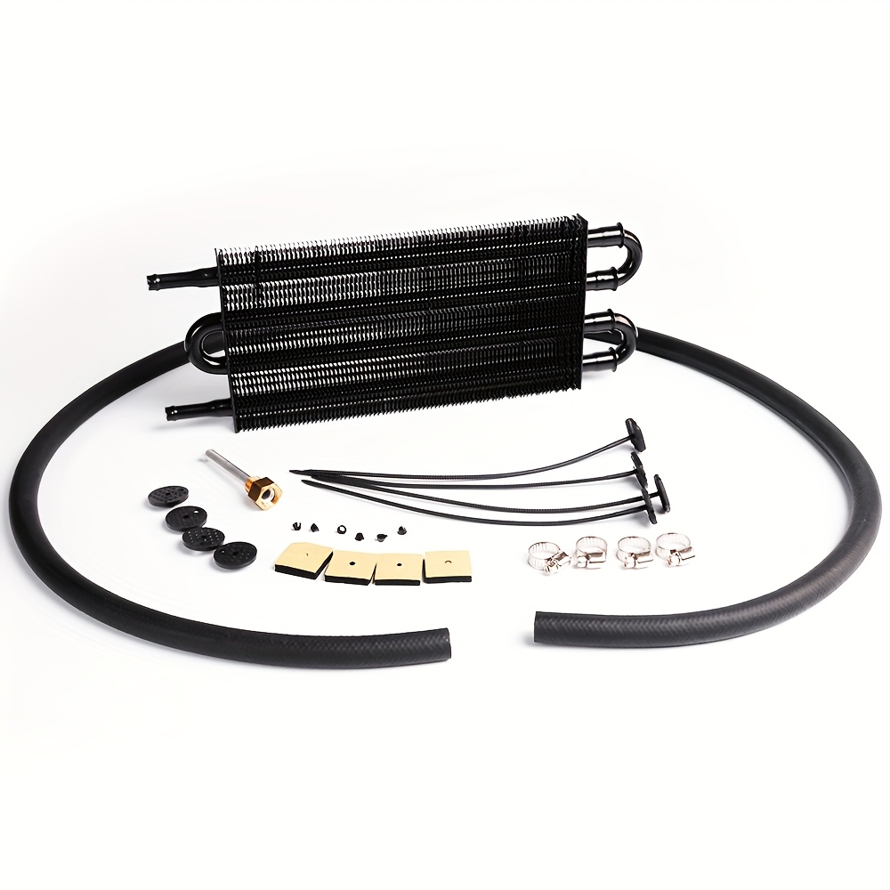 TEMU High-performance 4-row Aluminum Transmission Oil Cooler Radiator Converter , Reduces Oil To 50°f, With Silicone Tube & Hardware Included - Ideal For Vehicle Cooling