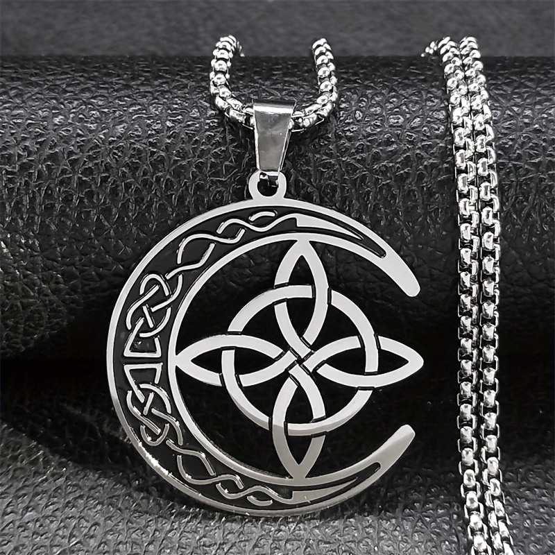 Damen Edelstahl Anhänger "Zarte Hexe" / Hohler Mond Keltischer Knoten Anhänger Halskette Herren Charm Party Schmuck,…: retailer-supplied image