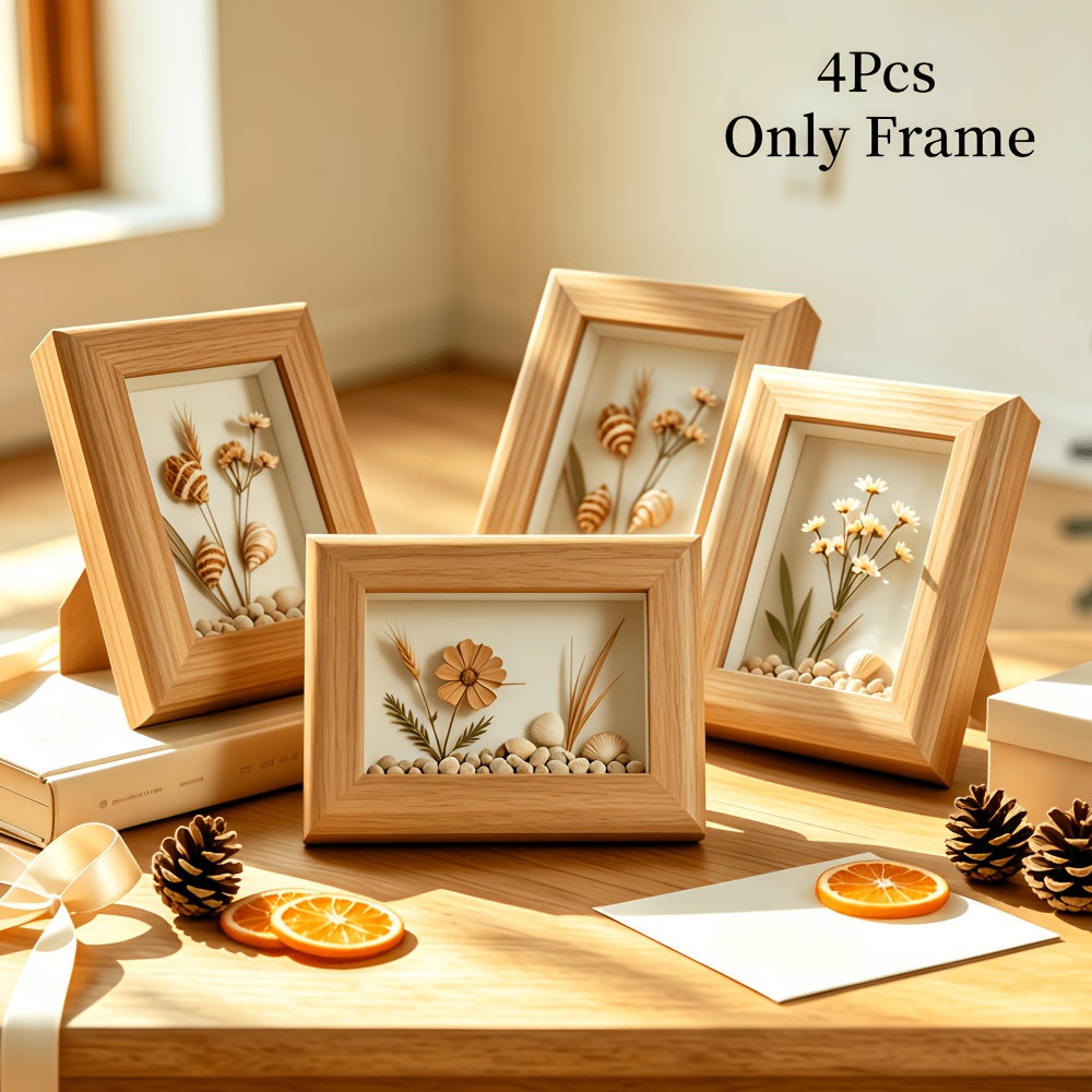 TEMU 4pcs Mini 3d Photo Frames - 2x3 True Glass Small 3d Display Boxes, Wooden Wallet-sized Shadow Boxes, For Displaying , Badges, Photos, Dried