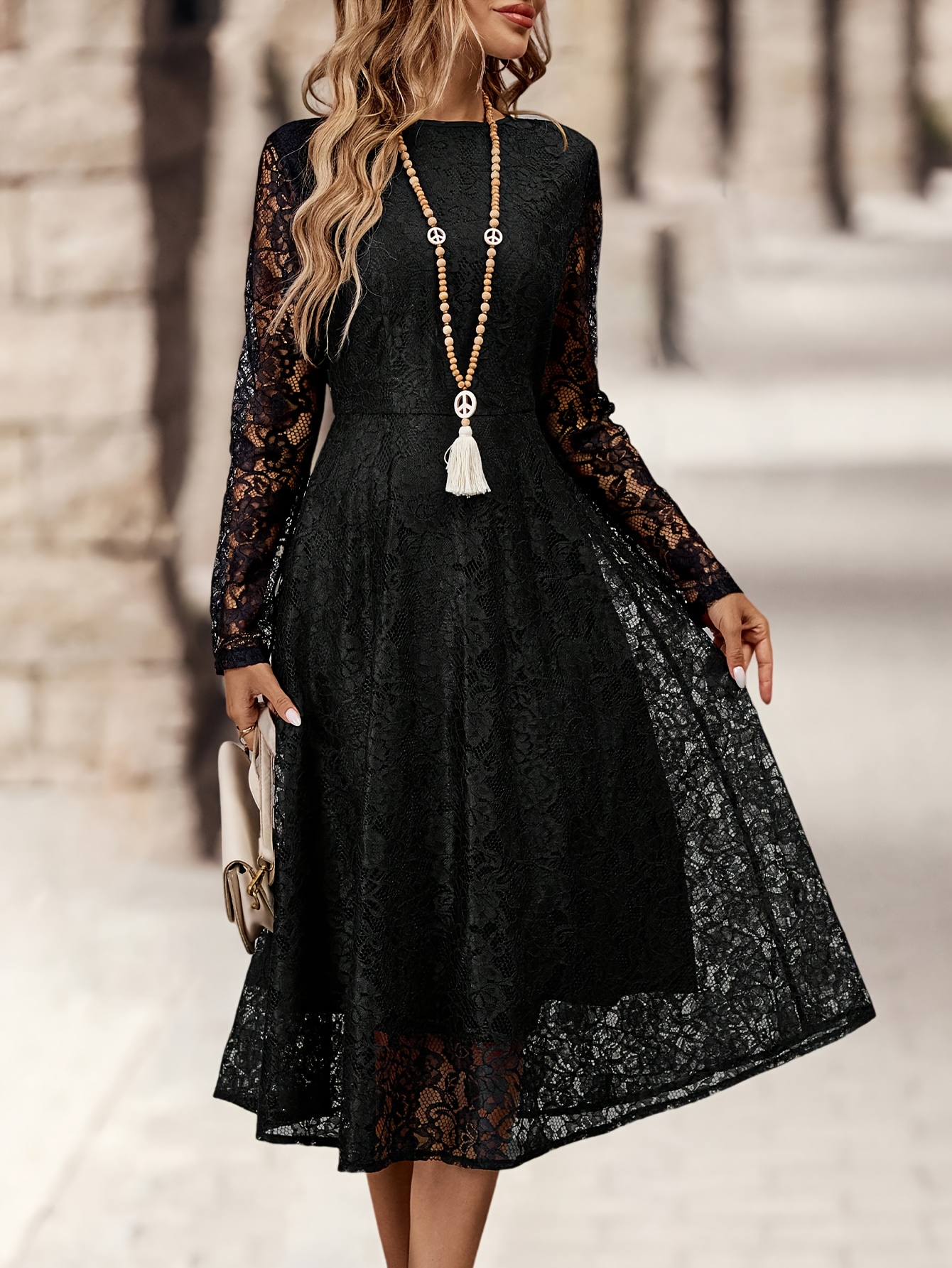 directional style dp122409 solid elegant round neck a line - Temu