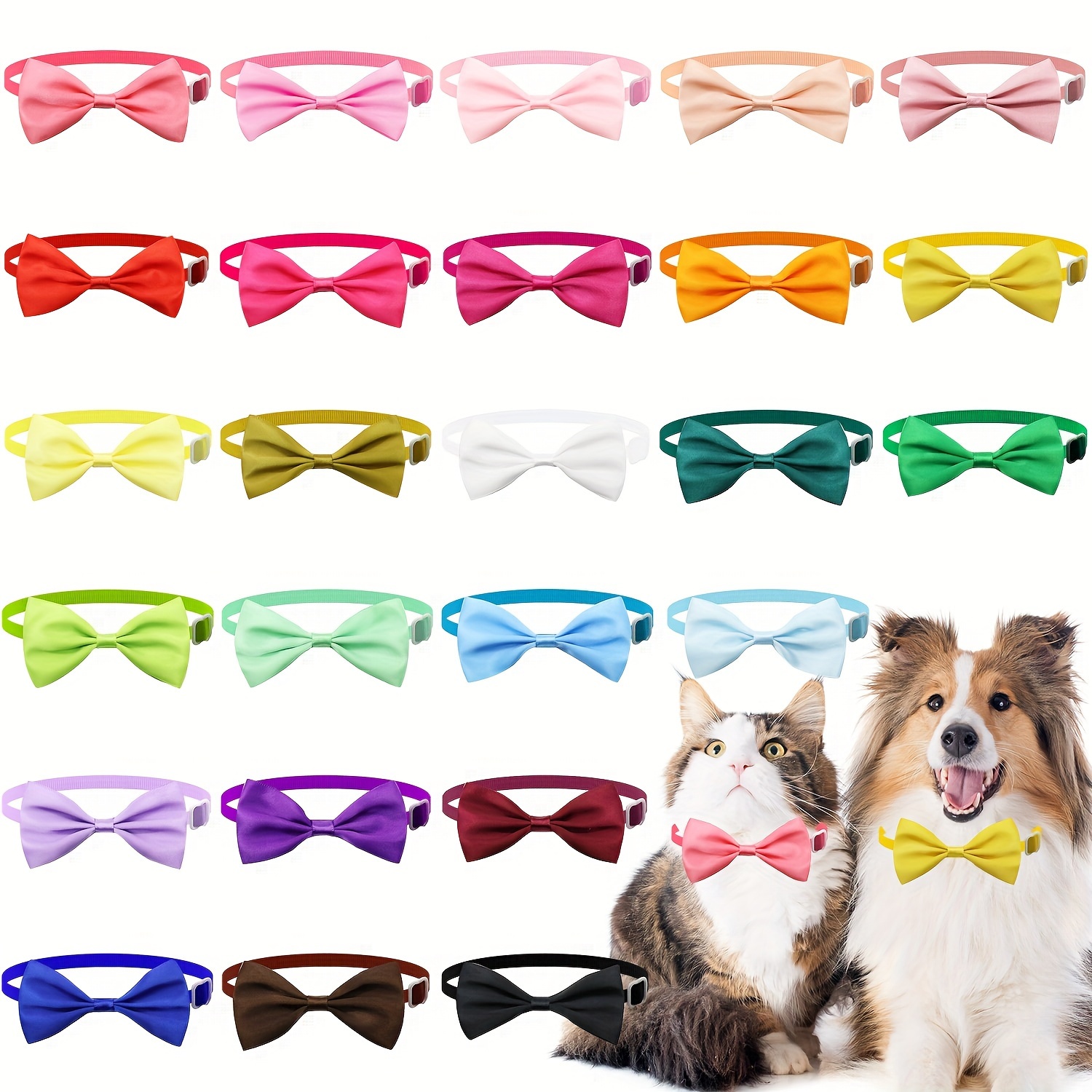 

10 Pieces Dog Bows With Adjustable Collar, Mix Colors Neck Bow Ties For Dogs, Small Medium Pet Daily Accessories Cat Collar With Bow Wedding Birthday Party Gift