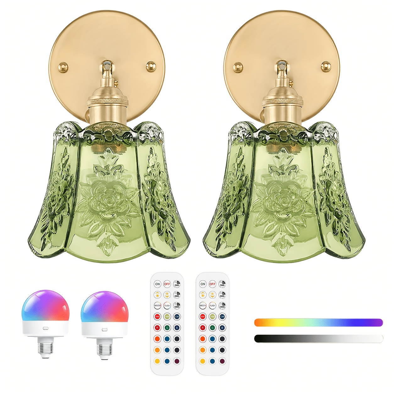 TEMU Vintage Battery Operated Wall Sconces Set Of Two, Wireless Battery Powered Rose Wall Sconce With Remote Control, Rgb Dimmable Led Wall Light For