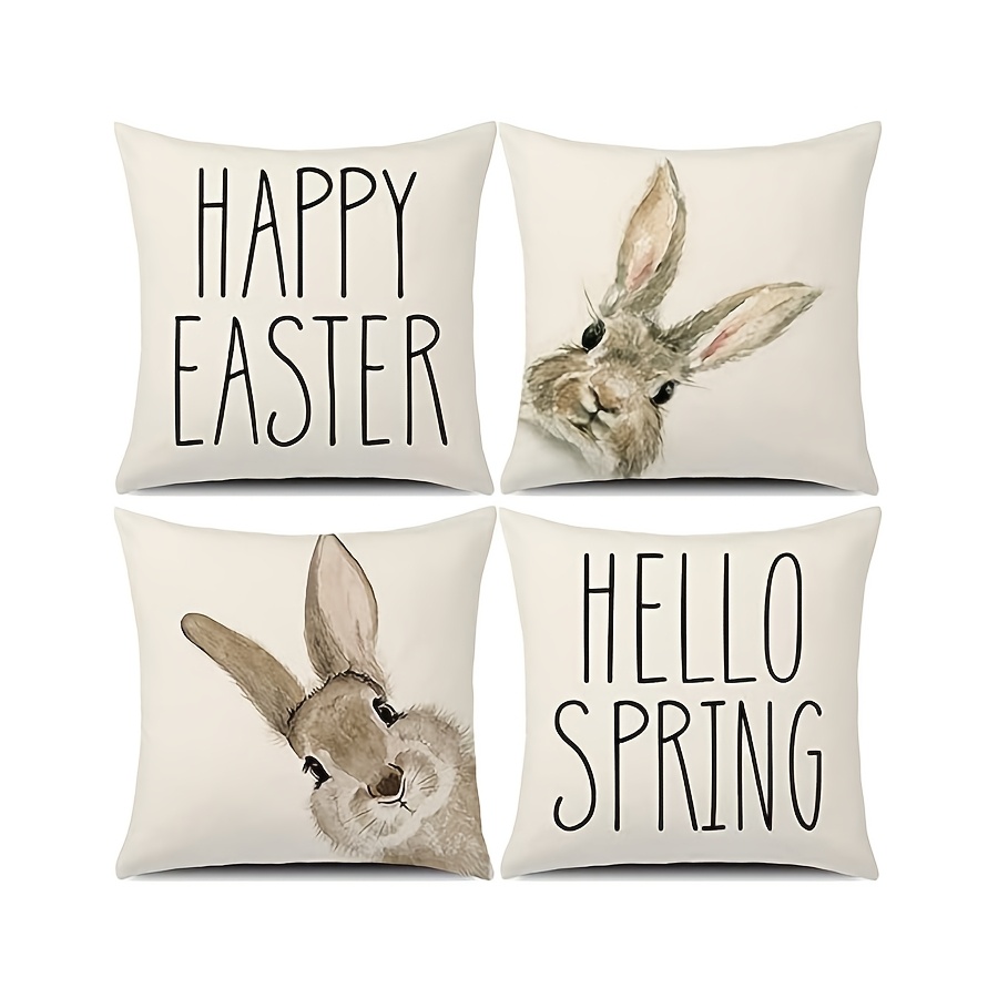 

4-pack Pillow Covers, 100% Woven Linen, Machine Washable, Zipper Closure, Easter , "" & "" Text, Country Style Decor For Rooms