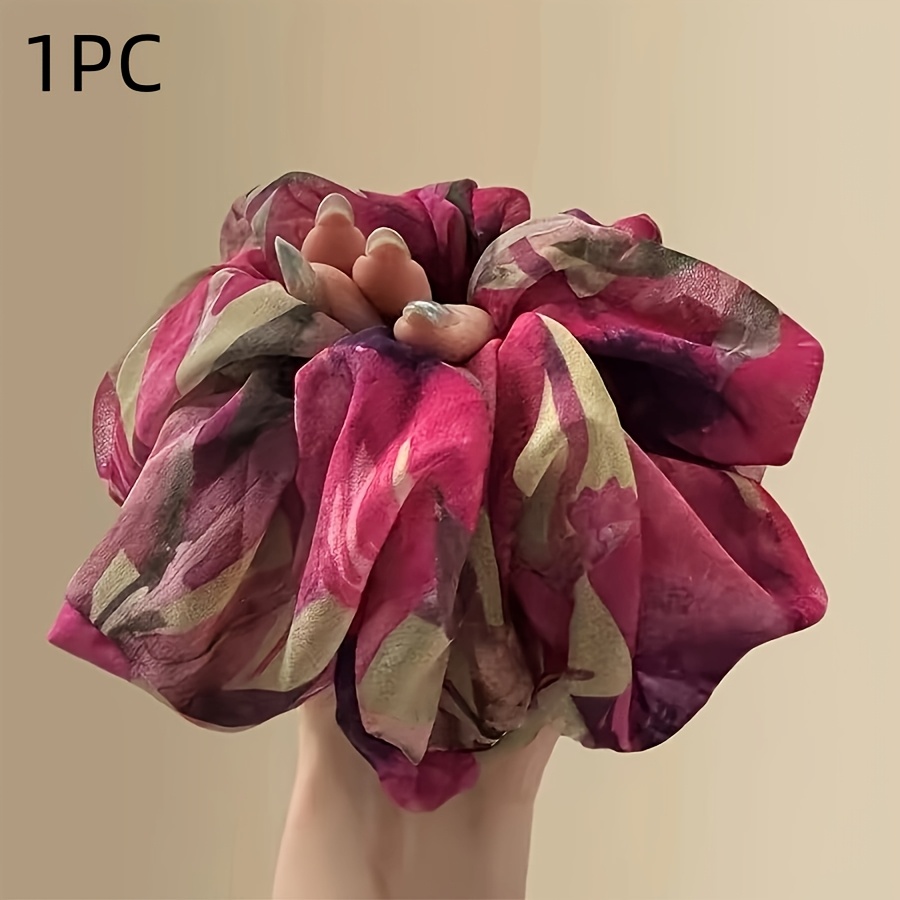 TEMU Large Flower Hair Tie, Rose Pink And Purple, Vintage Style, Chunky Hair Hoop, Bun Flower, Elegant And High-end, Niche Design
