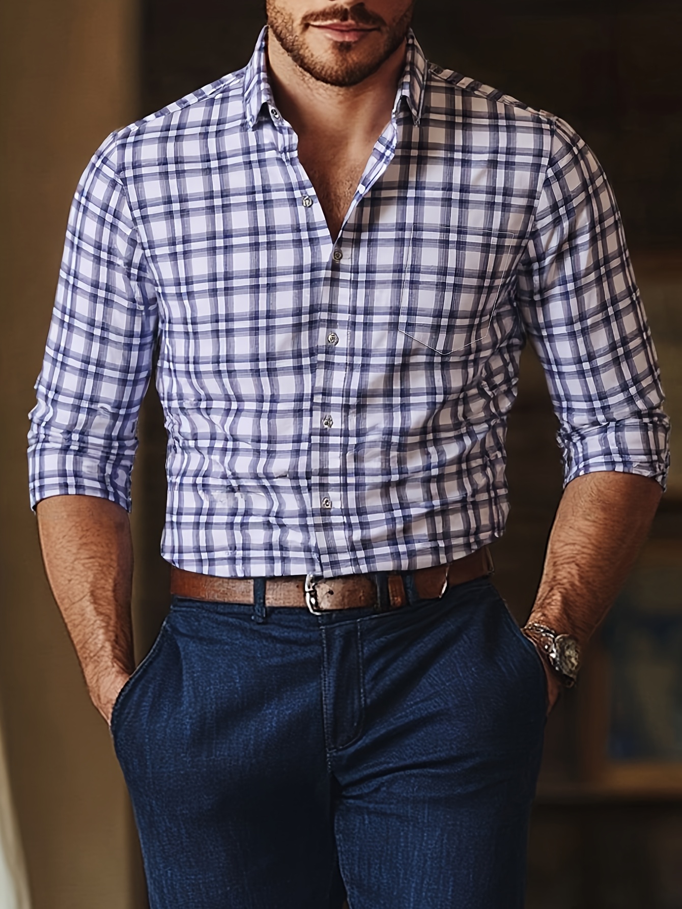 blue and white checkered men's dress shirt Turnbull & Asser Light Blue Gingham Check Shirt With T&A Collar And 3-Button Cuffs main image 0