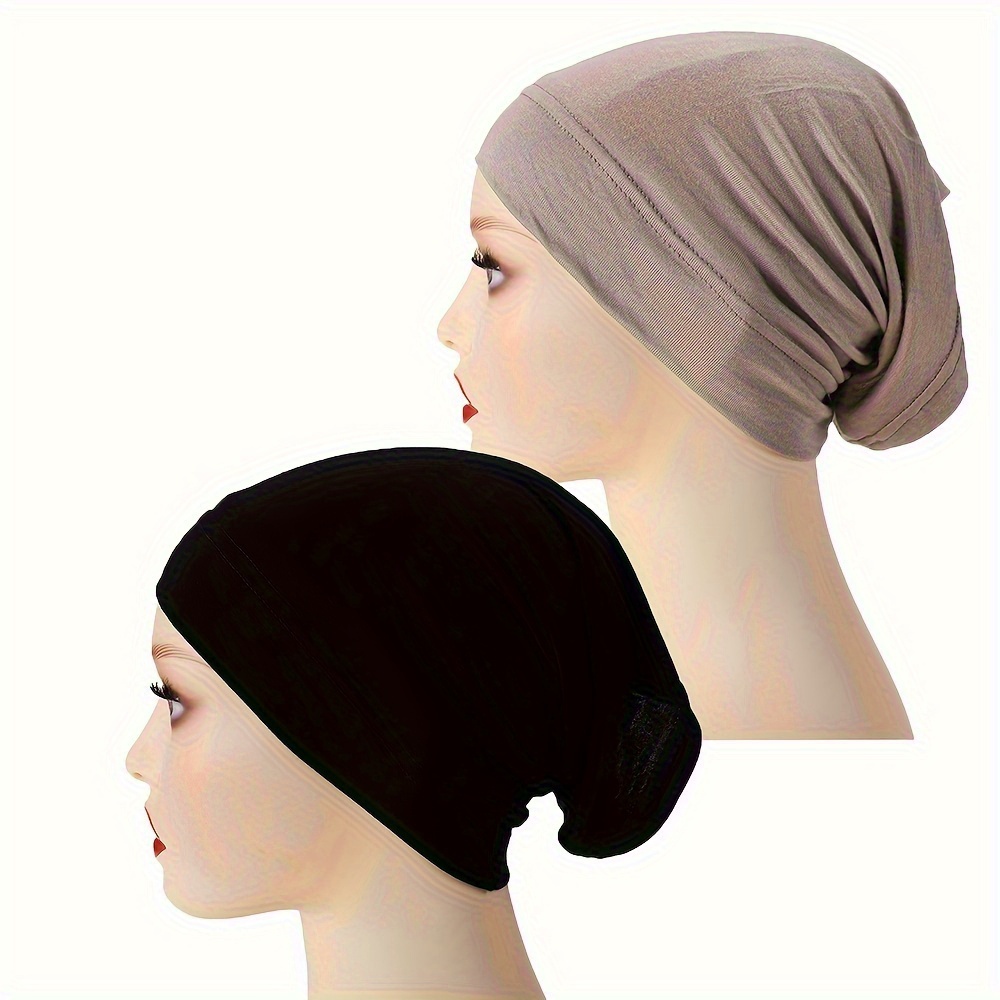 E-shop 2er-Set Damen-Kopftücher in einfarbigen Farben, dehnbare Jersey-Hijab-Schlauch-Innenkappen, muslimische Kopftücher für Ramadan