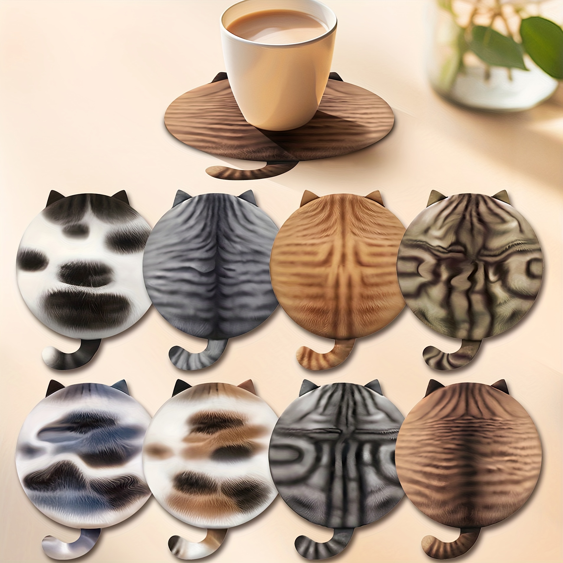 

8pcs Cat Series Wooden Coasters, Suitable For Drinks, Tea And Coffee Coasters, With Bright And Color , Suitable For Home And Restaurant Decoration, Essential Holiday Gift (3.93*3.93in)