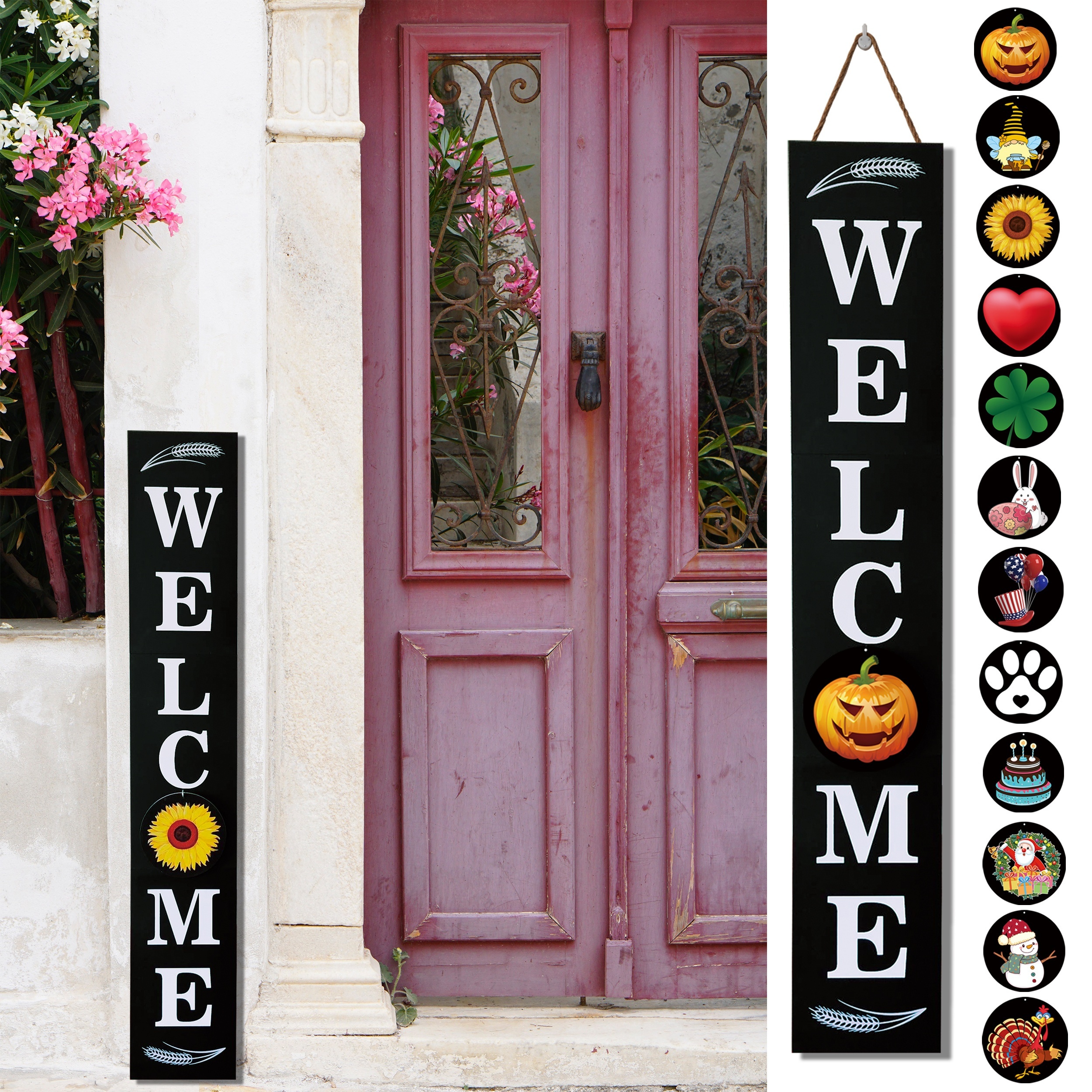 

Christmas Gift Welcome Sign For Front Porch Cottage Wooden 12 Holiday Signs Interchangeable Vertical Home Wall Decor Standing And Hanging Farmhouse Outdoor Indoor Decor Welcome Door Sign For Greeting