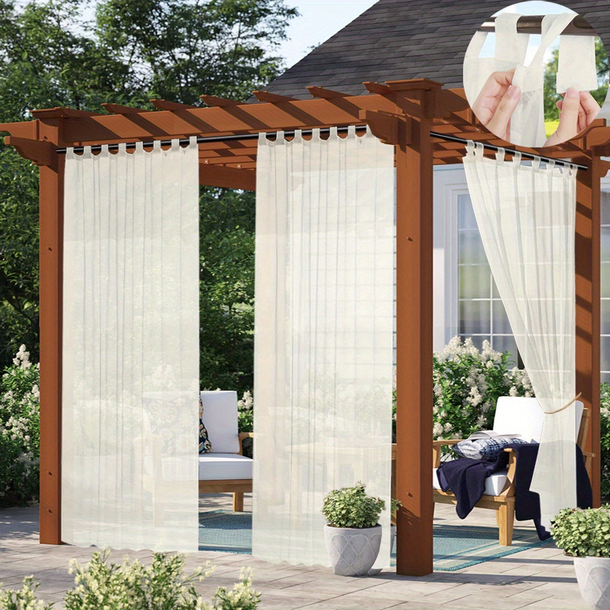 E-shop 2 Paneele Abnehmbare Außenvorhänge mit Aufsatzband, Wetterfeste Außenvorhänge für Veranda, Pergola, Terrasse und Andere Dekorationen