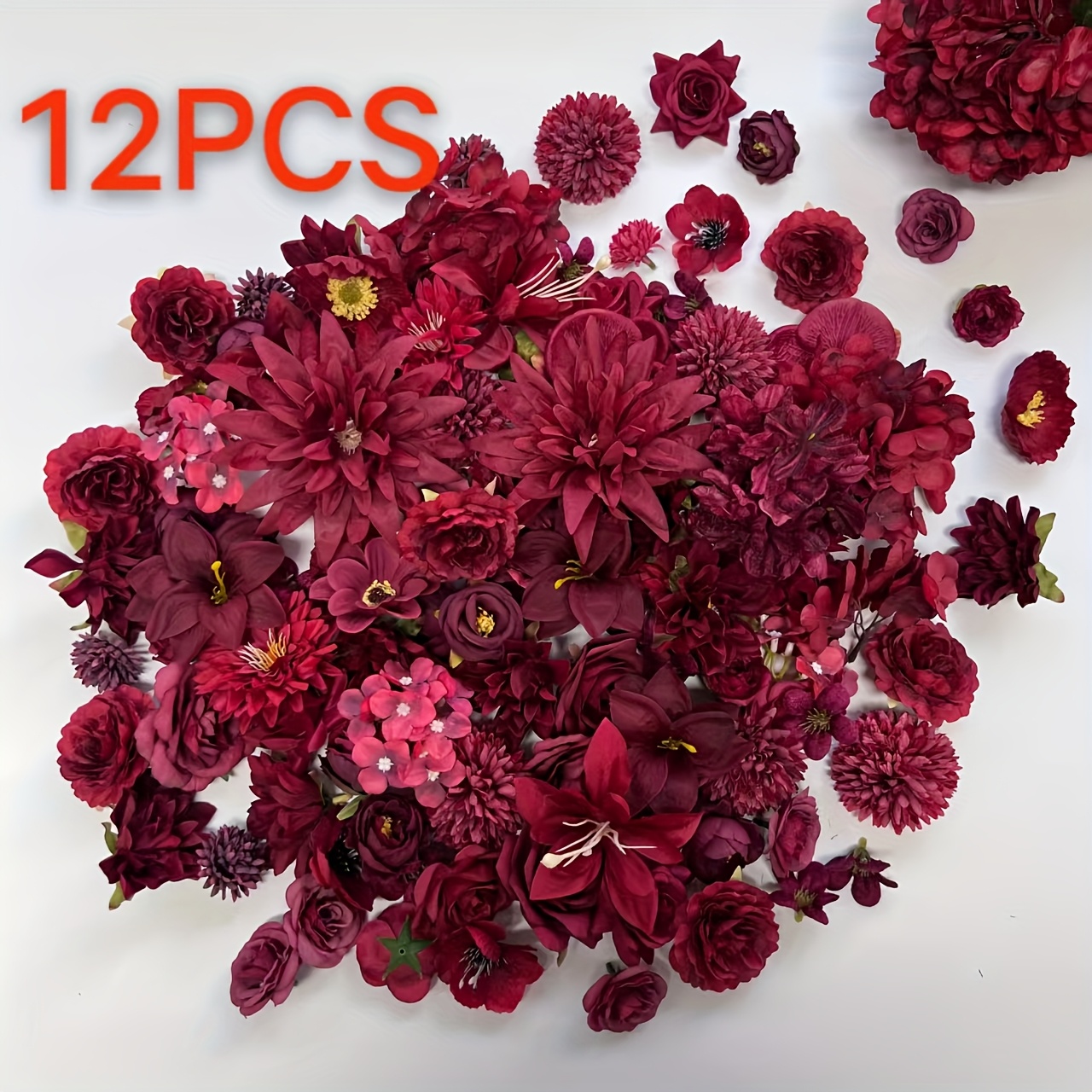 Image of 12/21pcs Daisy, Marigold, Rose And Other Mixed Flower Heads Suitable For Home Decoration, Simulated Flower Decoration, Christmas Decoration, Autumn, Winter Decoration! Christmas Decorations!